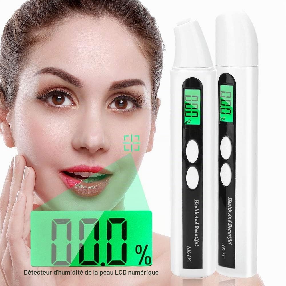 Analyseur de Peau, LCD Digital Hydratation du Visage, 0~99,9% Détecteur d'appareil de contr?Le de Moniteur d'analyseur de Peau pour la Maison, Le Salon, Les Voyages (Blanc)