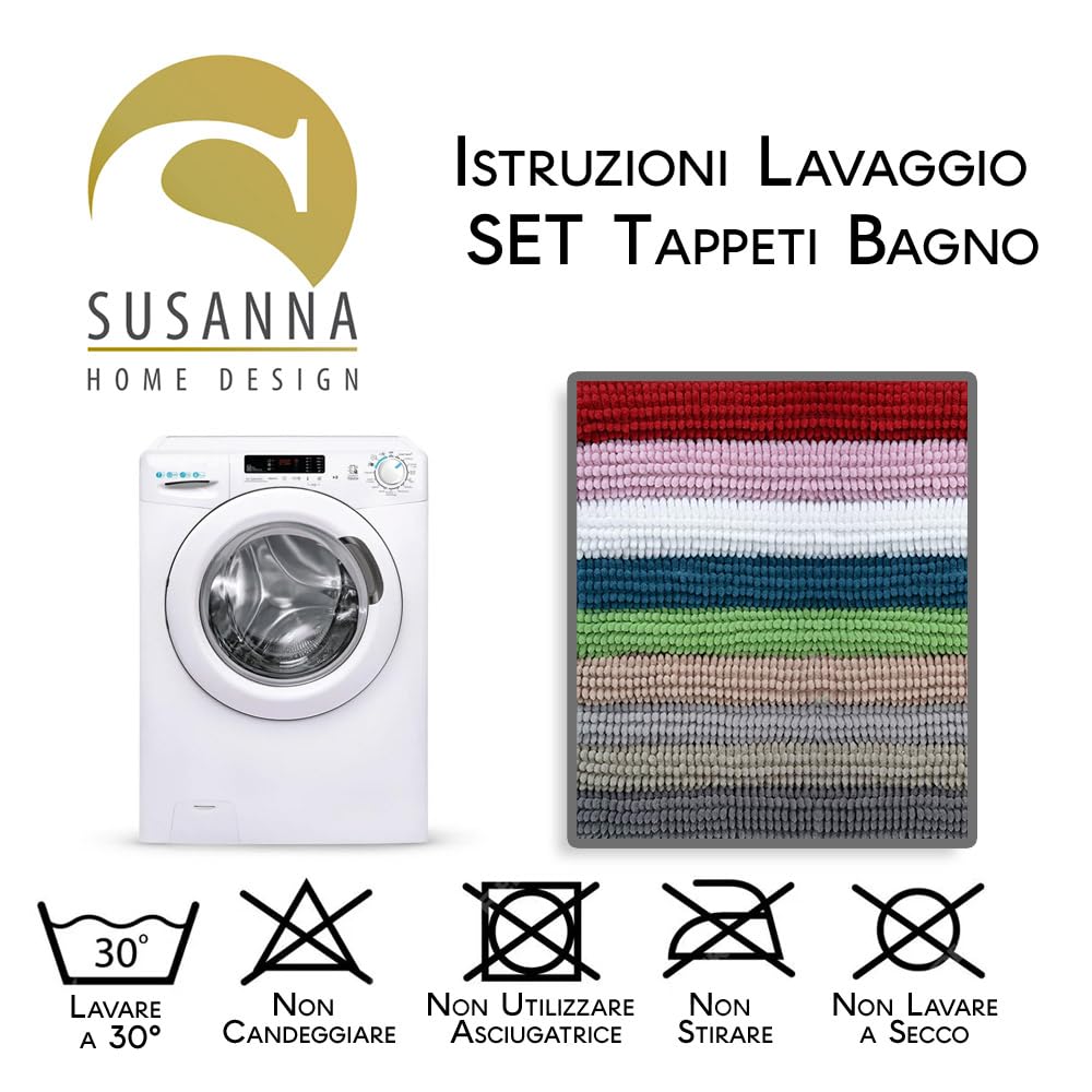 Susanna Home – Set 3 Tappeti da Bagno in Microfibra Shaggy Antiscivolo, Tappeto Rettangolare, Giro Water e Giro Bidet, Super Assorbente, Morbido e Lavabile - Disponibile in Diversi Colori (STONE)