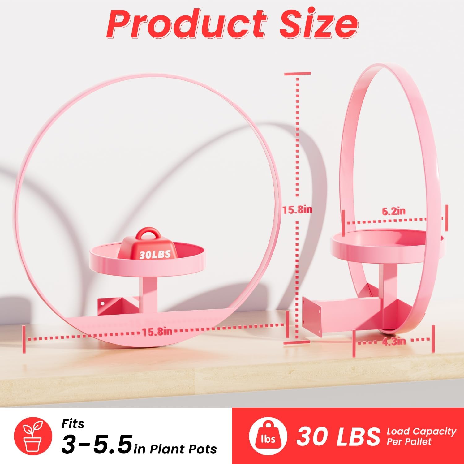 Metal Hanging Plant Stand Indoor, Art Frame Wall Decor Plant Shelf for Living Room, Entryway, Modern Flower Pot Holder for Home Aesthetic Decor, Garden Shears Included (Circle-Pink, 2pcs)