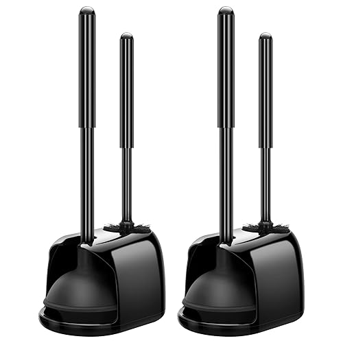 SetSail Toilet Brush and Plunger Set, 2 Pack Toilet Plungers for Bathroom Heavy Duty Toilet Bowl Brush and Holder Hidden Toilet Plunger and Brush Set for Deeply Cleaning - Black - Black-2