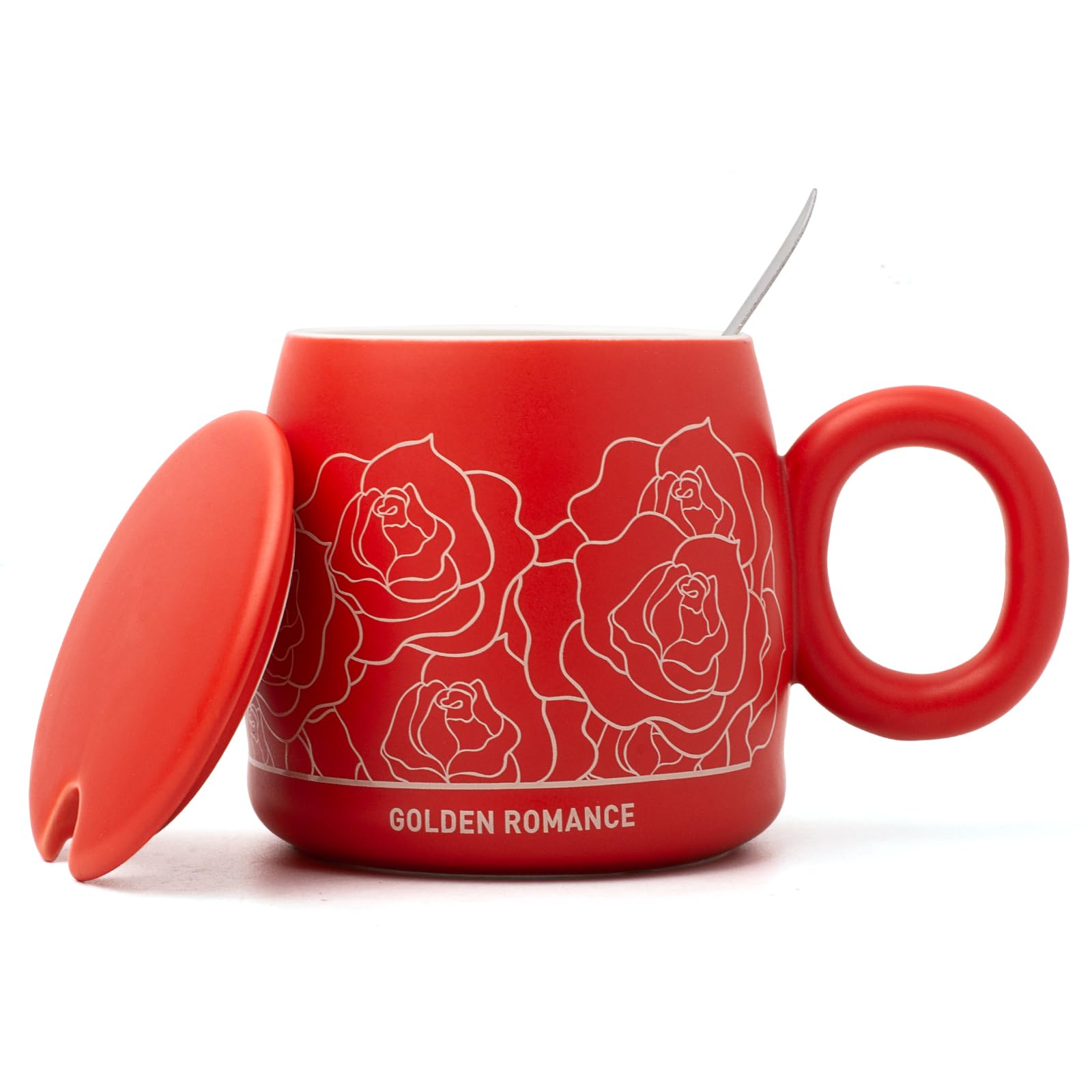 HOHCNA Rose Ceramic Coffee Mug, Red Large Coffee Mug for Latte, Cappuccino, Tea, Mocha, Office & Home, Christmas, Valentines Day, Birthday Gifts for Women and Men(Red)