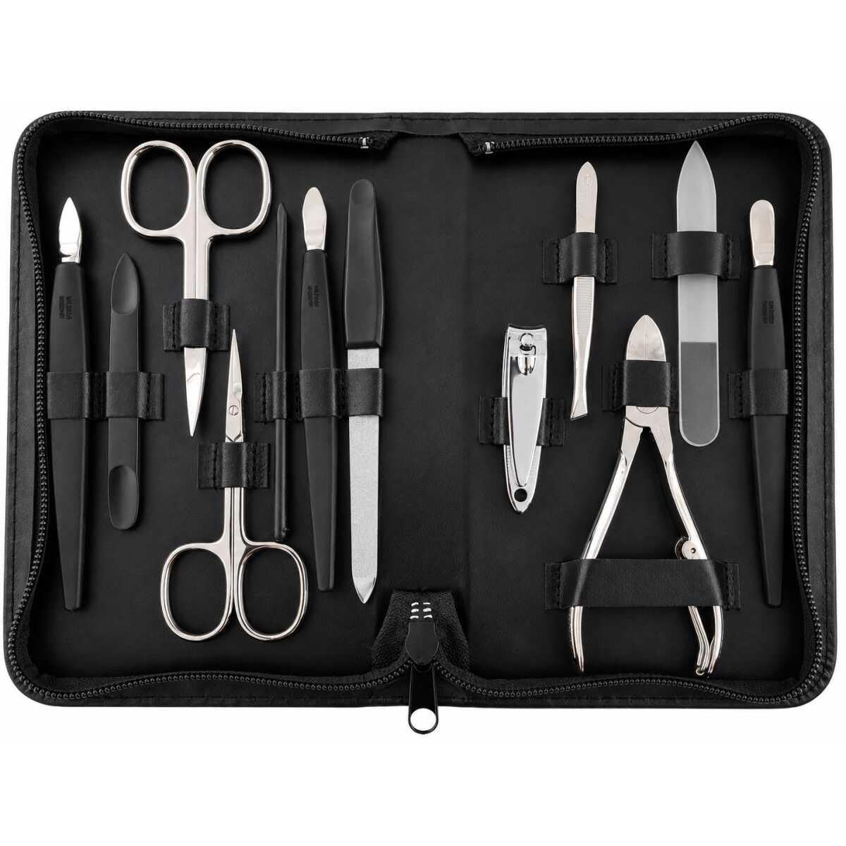 12teiliges Solingen* Maniküre Set mit Leder-Etui Nagelpflege Schwarz