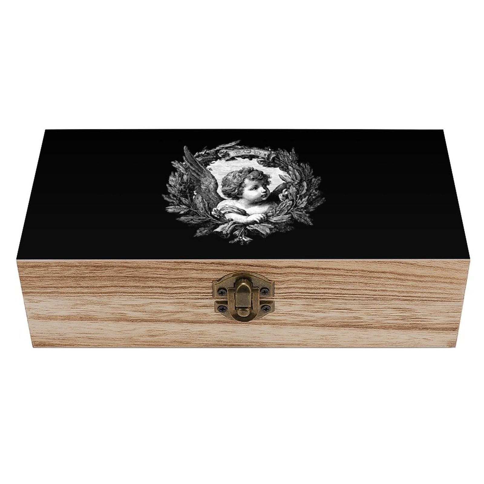 HLBSDM Vintage Cherubs Wreath Wooden Storage Box Craft Memory Keepsake Treasure Chest Box Jewelry Organizer