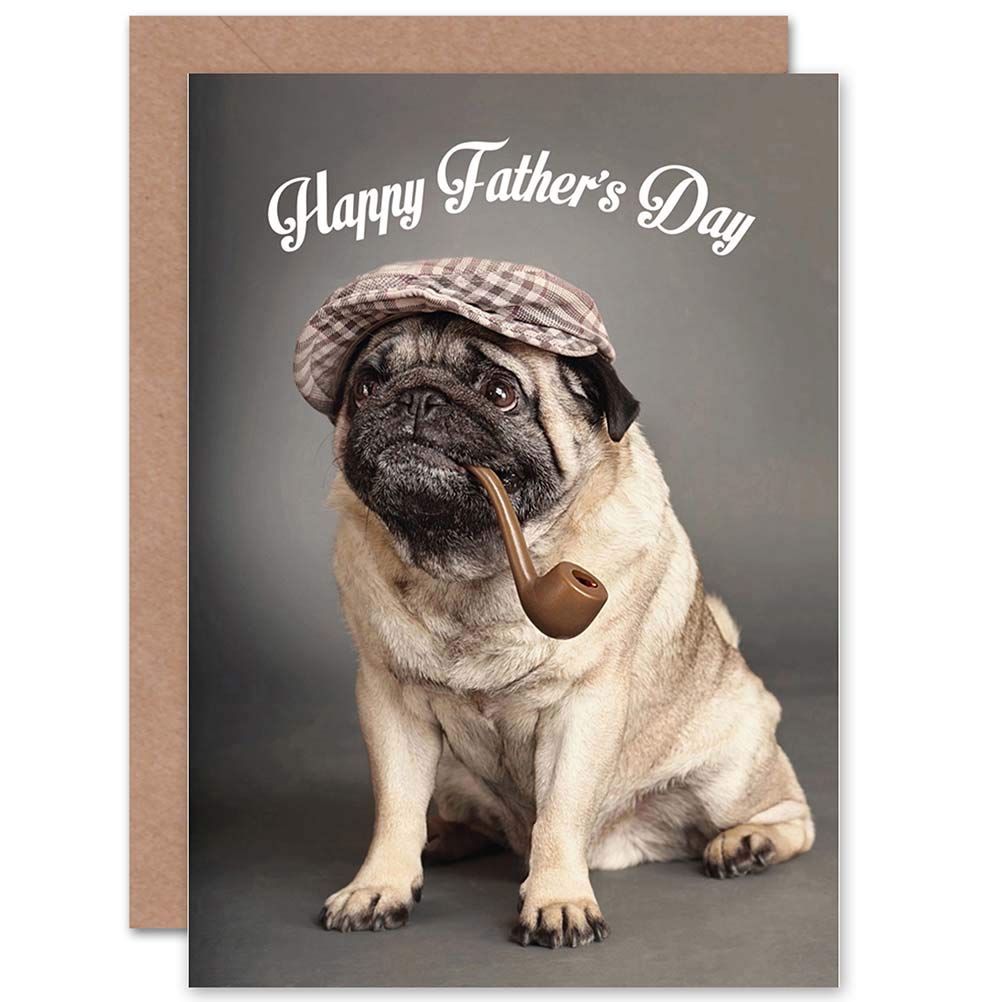 Wee Blue Coo Sherlock Pug Sherlock Holmes Pug Puppy Fathers Day Blank Greetings Card