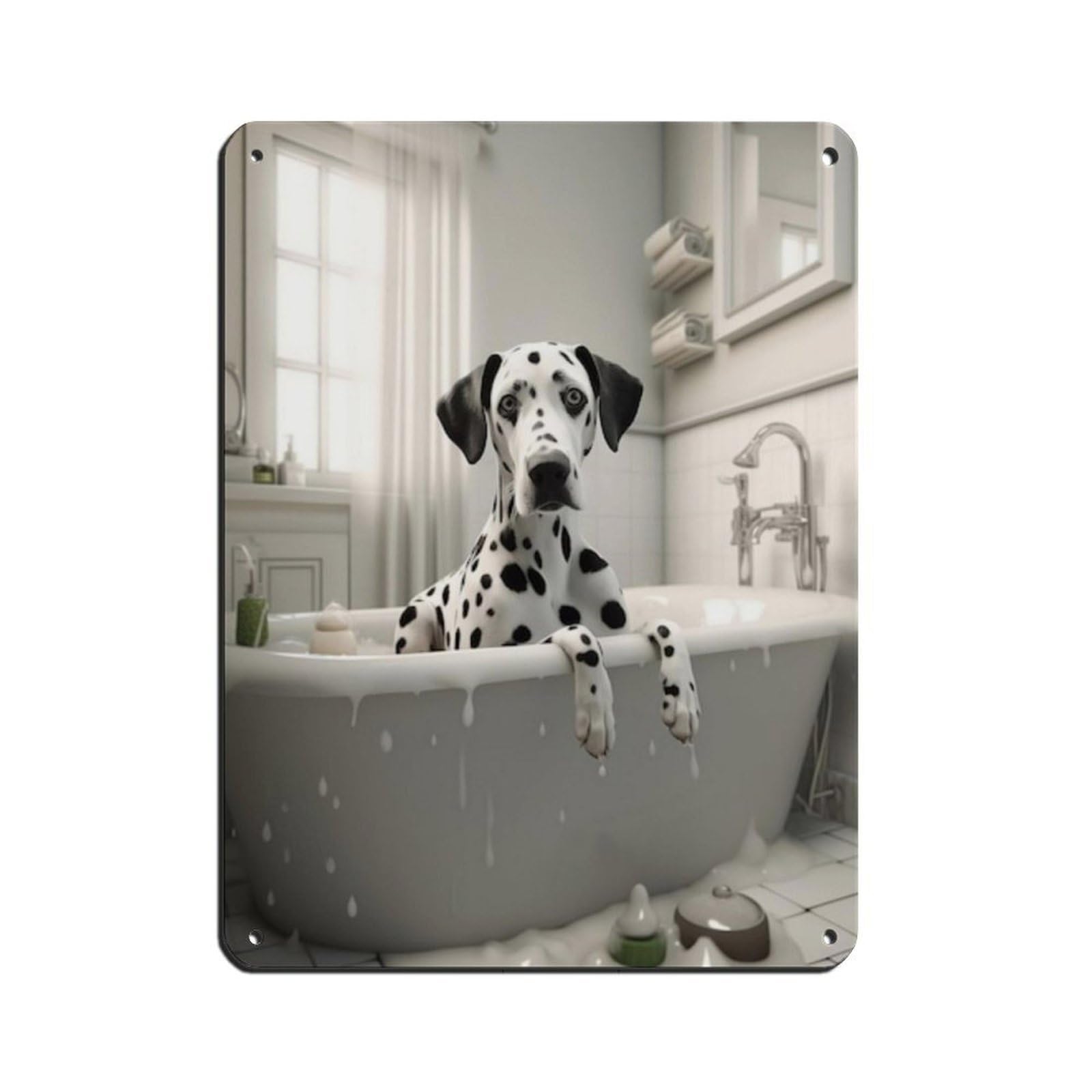 Cute Dalmatian in Tub Bathroom Art Poster Retro Poster Metal Tin Sign Chic Art Retro Iron Painting Bar People Cave Cafe Family Garage Poster Wall Decoration 12x16inch(30x40cm)