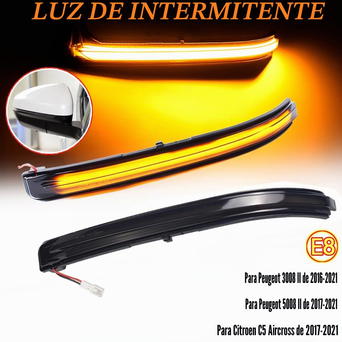 Luz LED de señal de giro dinámica compatible for Peugeot 3008 5008 2017 2018 2019 2020 2021 LED intermitente lateral espejo retrovisor indicador luces secuenciales paquete para 2