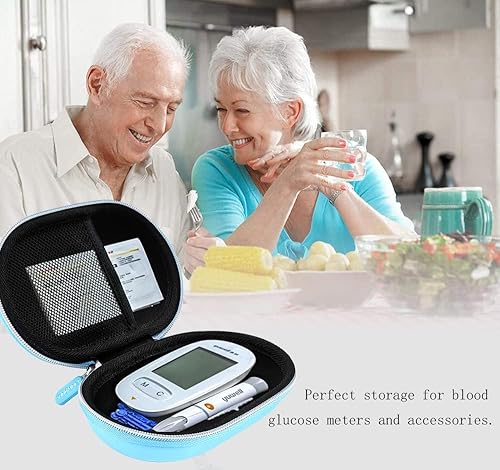 Miniatura 5 de Leayjeen Funda portátil compatible con kit de monitor de glucosa en sangre, contiene glucómetro, dispositivo de punción, tiras de prueba de azúcar