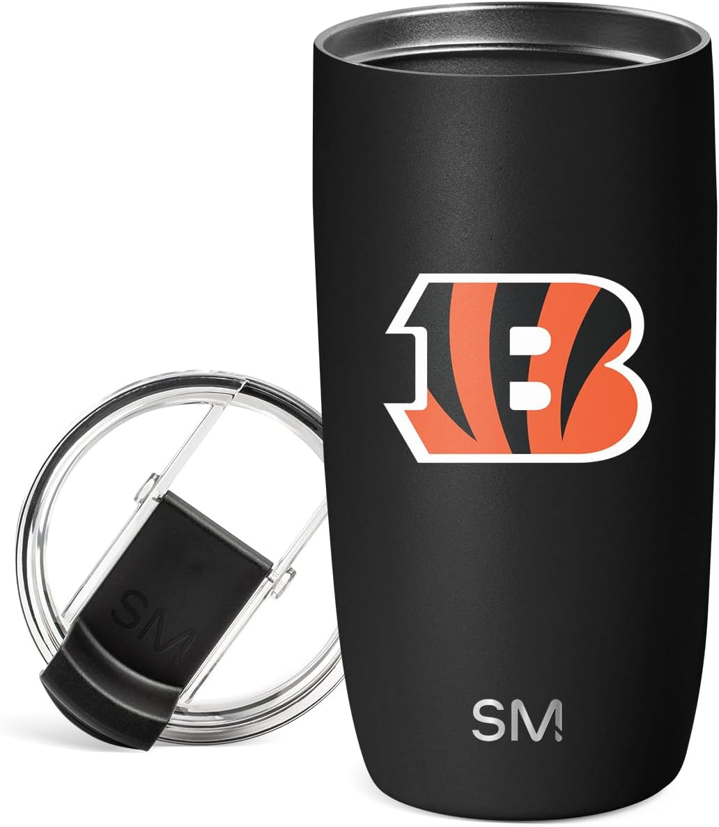 Simple Modern Officially Licensed NFL Cincinnati Bengals 16oz Travel Coffee Tumbler with Flip Lid | Stainless Steel Cup | Football Gifts for Men, Women | Voyager Collection | Cincinnati Bengals