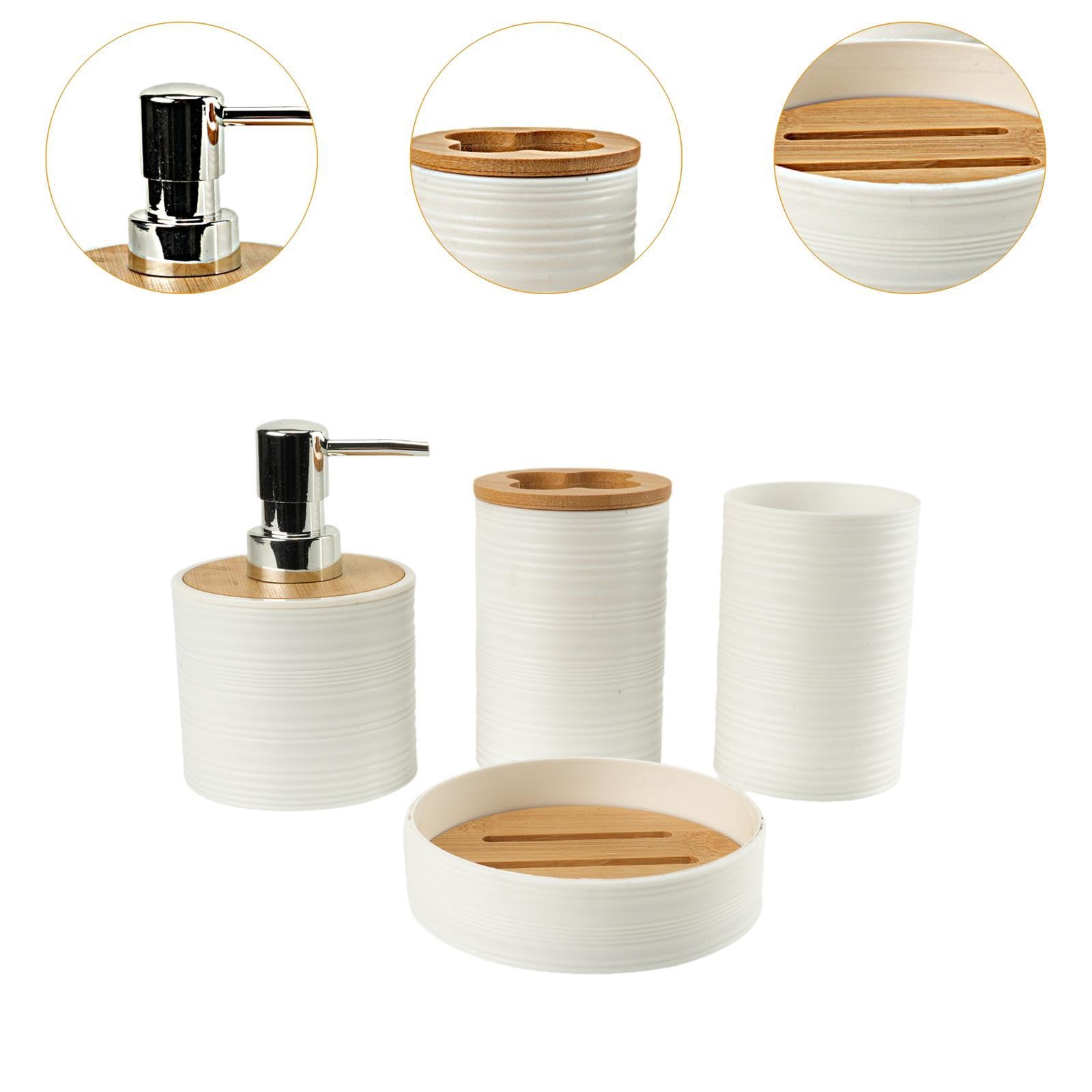Baoblaze Ensemble d'accessoires de Salle de Bain 4 pièces, Ensemble Complet d'accessoires de Bain, décoration de Salle de Bain, Porte-Brosse à Dents, gobelet, Blanc