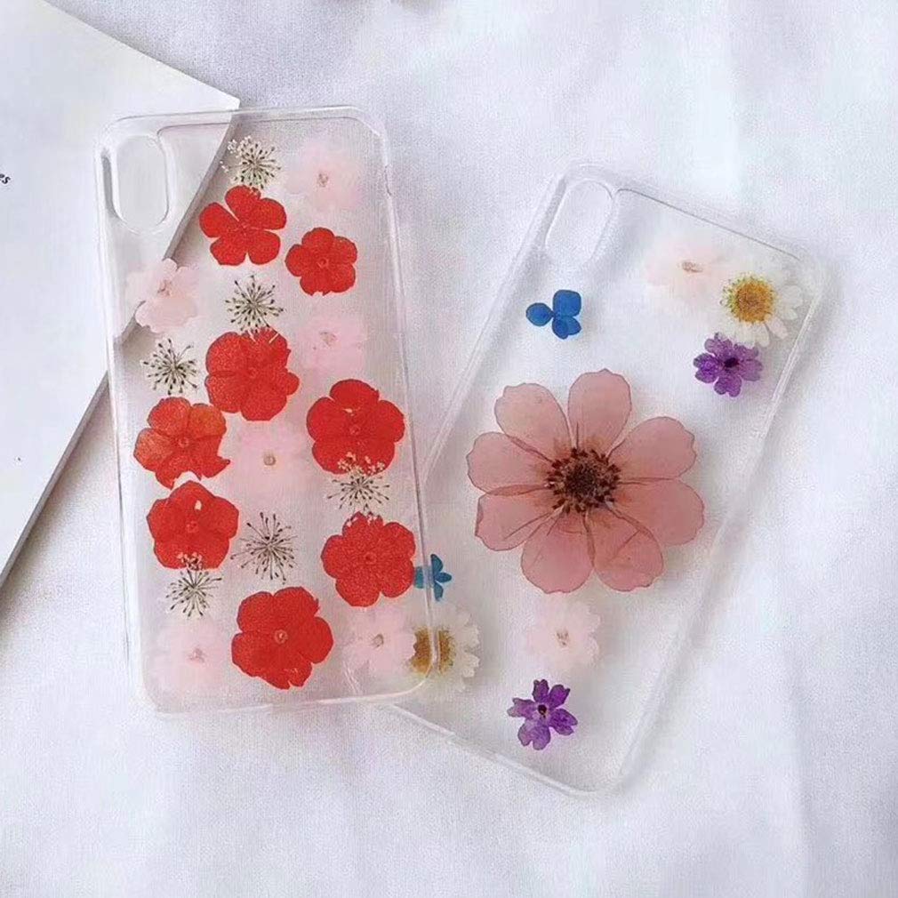 Custodia Per IPhone 8 Plus / 7 Plus Con Fiori Secchi Veri - Trasparente, Morbida TPU, Fatta A Mano, Ricarica Wireless, Rosso 11