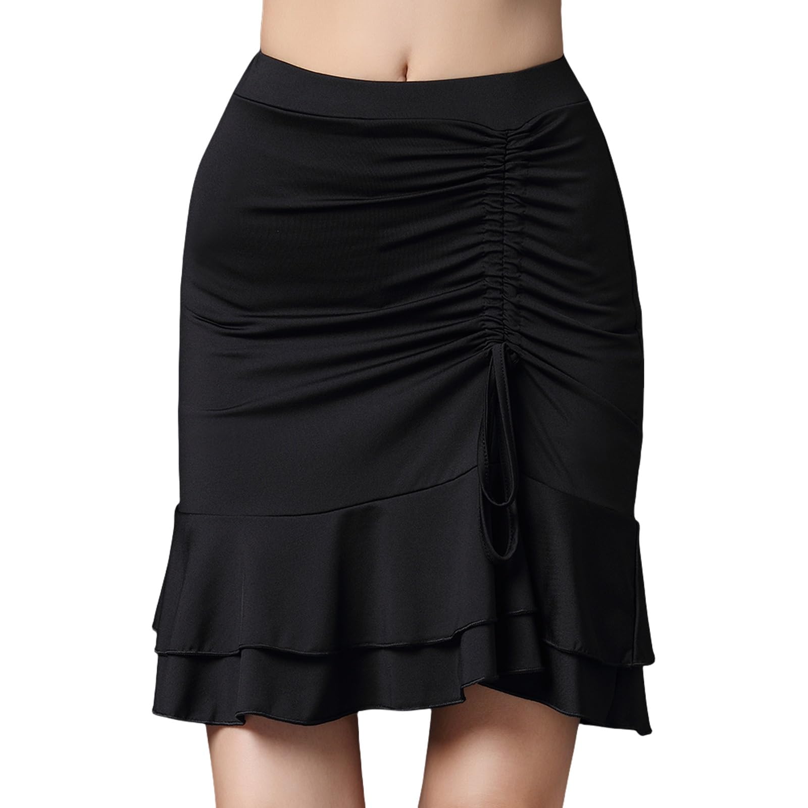 Mujer Faldas De Baile Latino con Cordón Skirt Corta De Danza con Volantes Irregulares De 2 Niveles for Rumba Samba Tango Jazz, Salón De Baile,Vestido De Baile Elástico De Cintura Alta