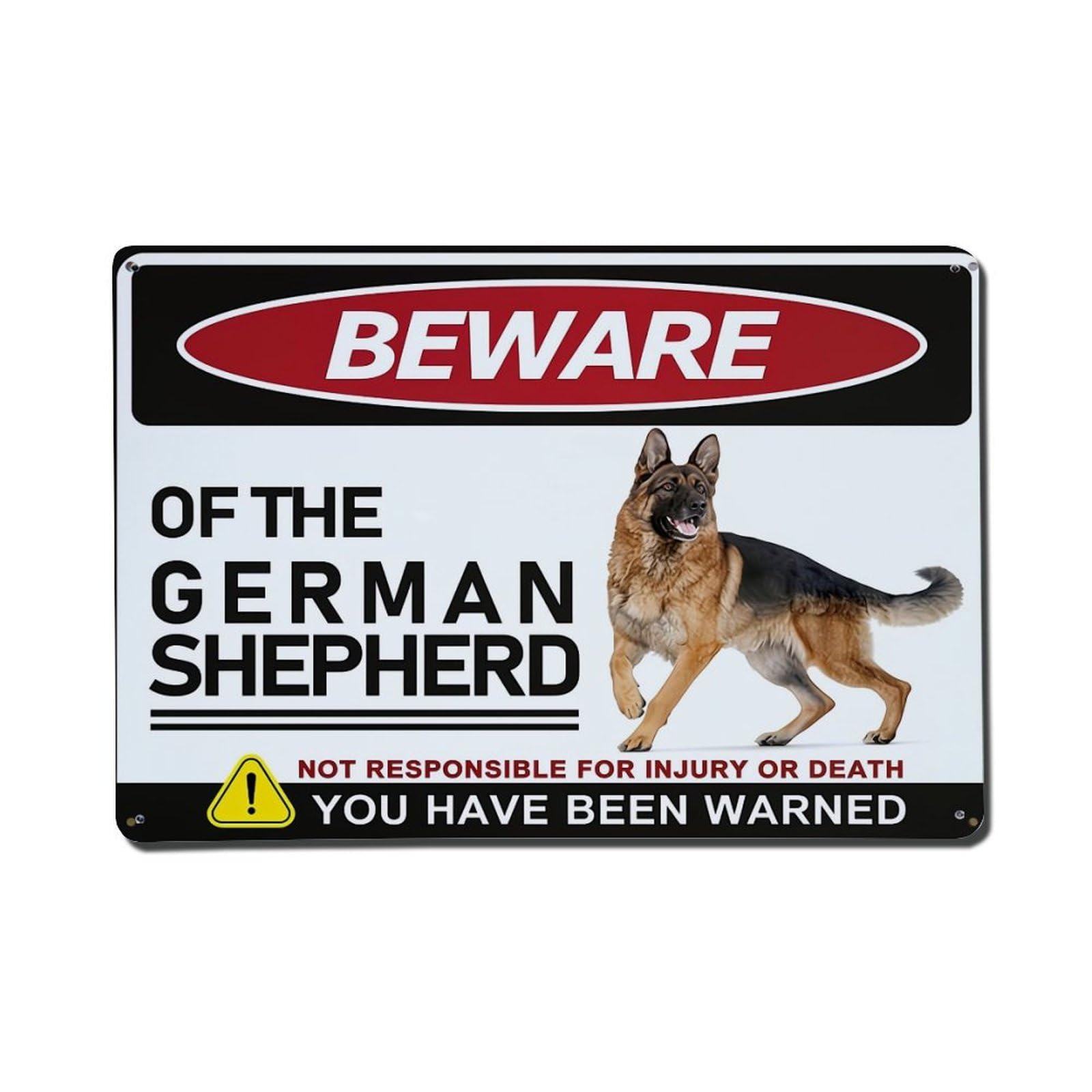 Beware Of The German Shepherd Retro Metal Tin Sign, Vintage Metal Poster for Bar, Home, Man Cave, Kitchen, Laundry Room Art Decor 8x12 Inch