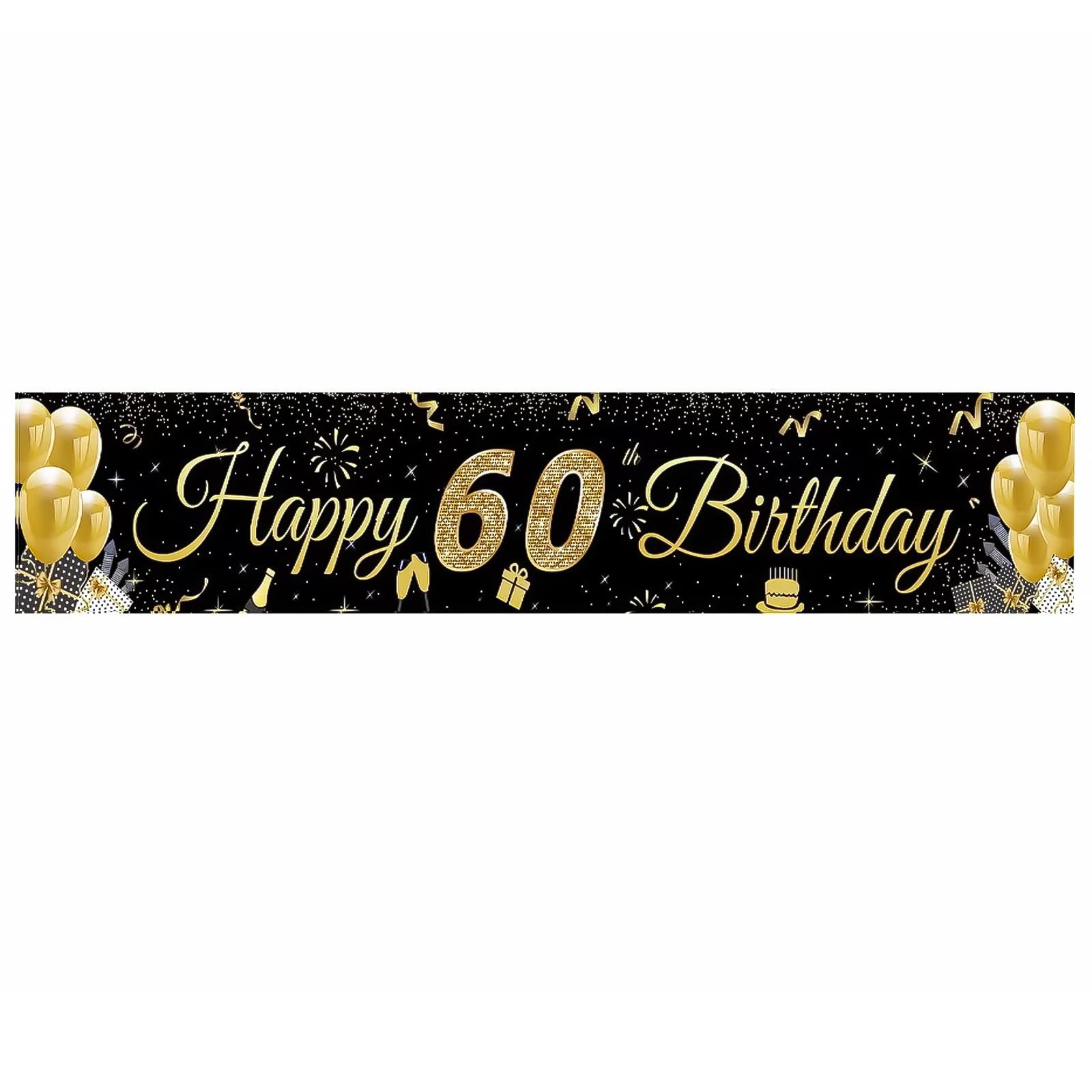 PMELCXD 60th Birthday Banner, 60th Birthday Decorations Black and Gold, Happy 60th Birthday Banner for Men and Women, 60th Birthday（300 * 50cm）