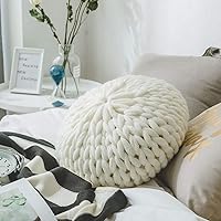vctops Chunky Knit Round Throw Pillow 16 Inch White - Super Soft Handmade Decorative Cushion with Insert for Cozy Home Decor