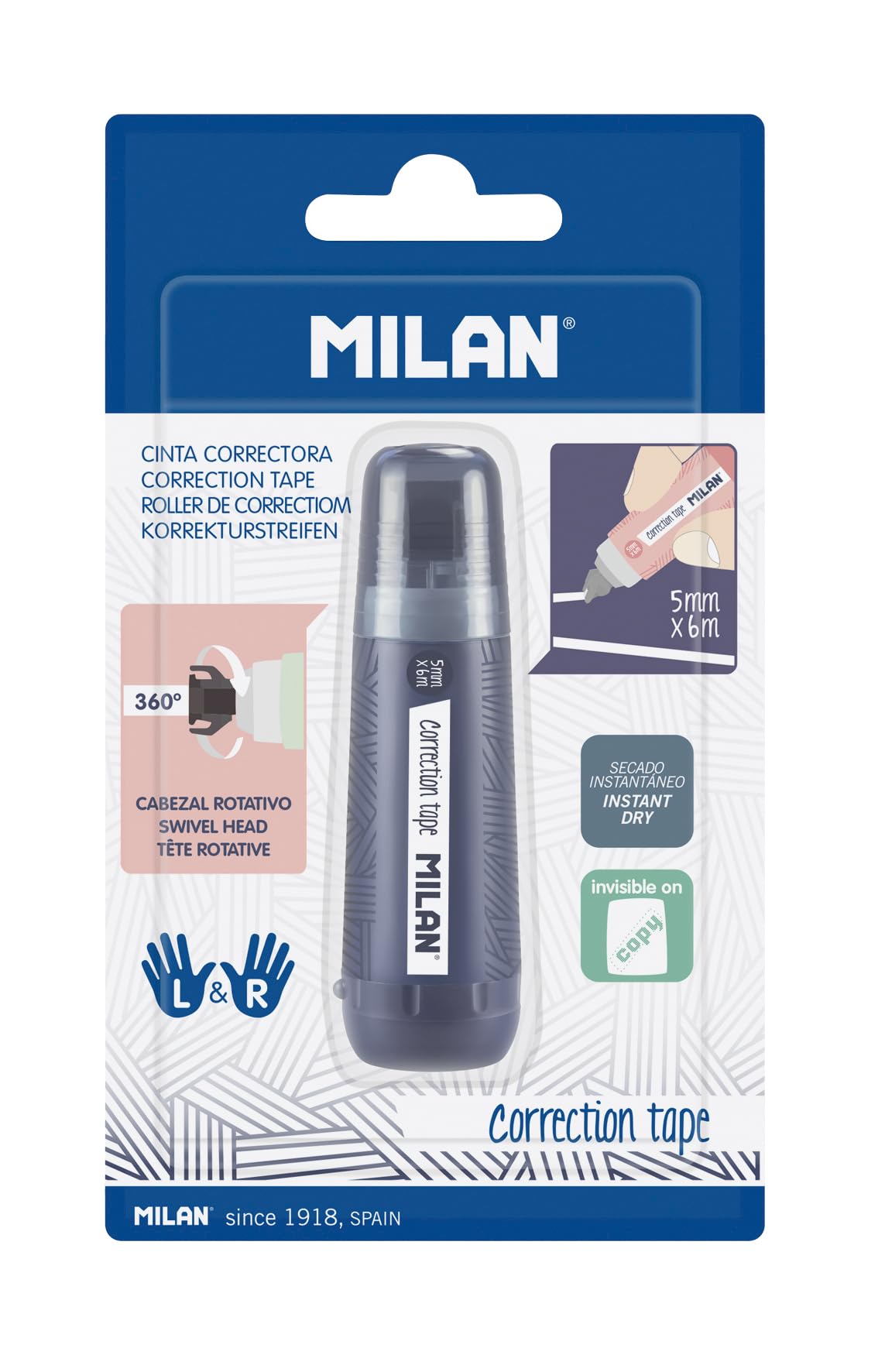 MILAN Cylindrical correction tape blister pack 5 mm x 6 m series 1918