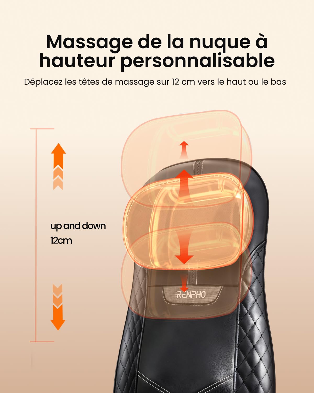 RENPHO Siege Massant, Coussin de Siège de massage du dos massage Chaise de massage Shiatsu avec chauffage pour massager tout le cou et dos
