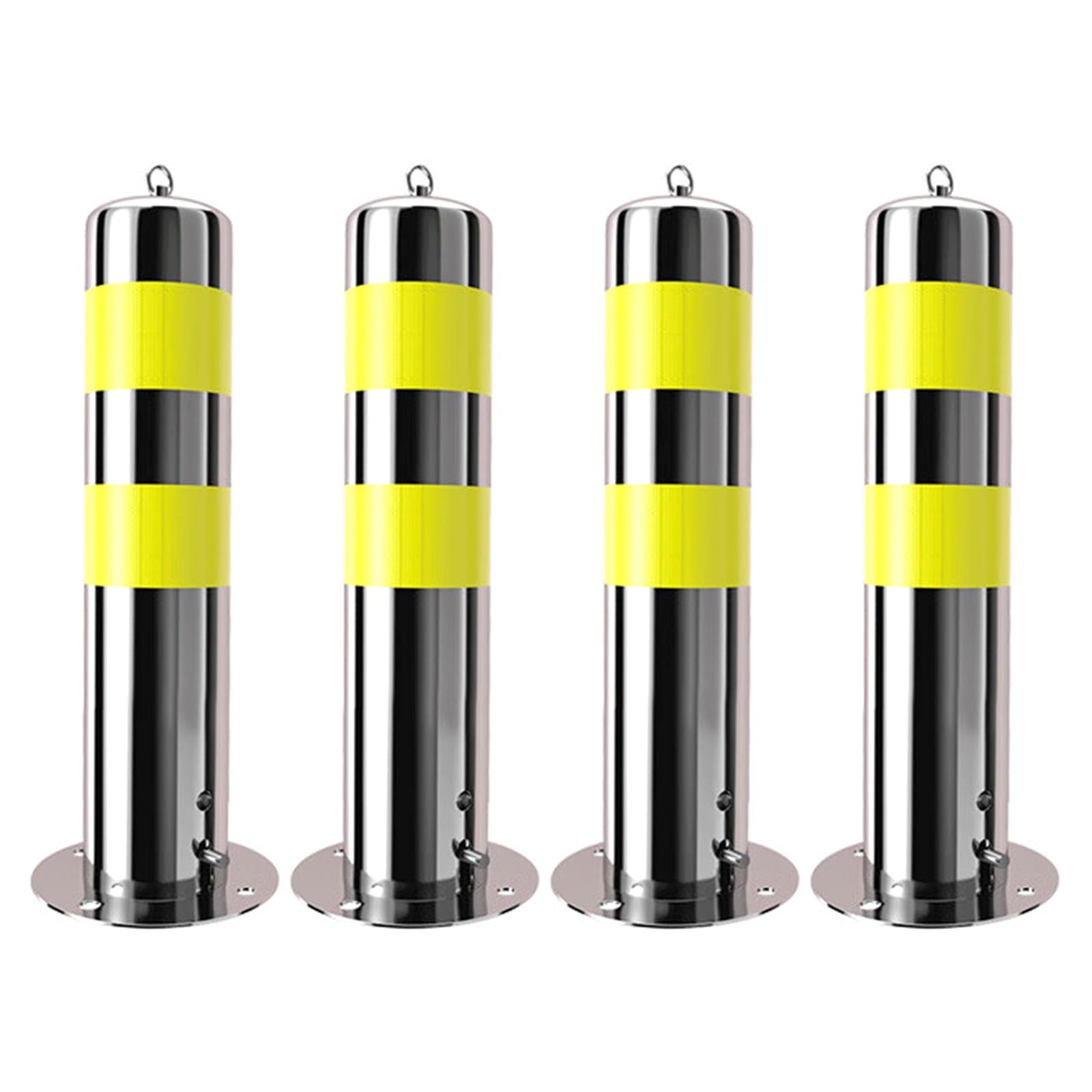 Aioneer Removable Traffic Safety Bollard Post With Reflective Sleeve - 4Pcs Silver Parking Barriers For Driveway Security & Enhanced Traffic Control