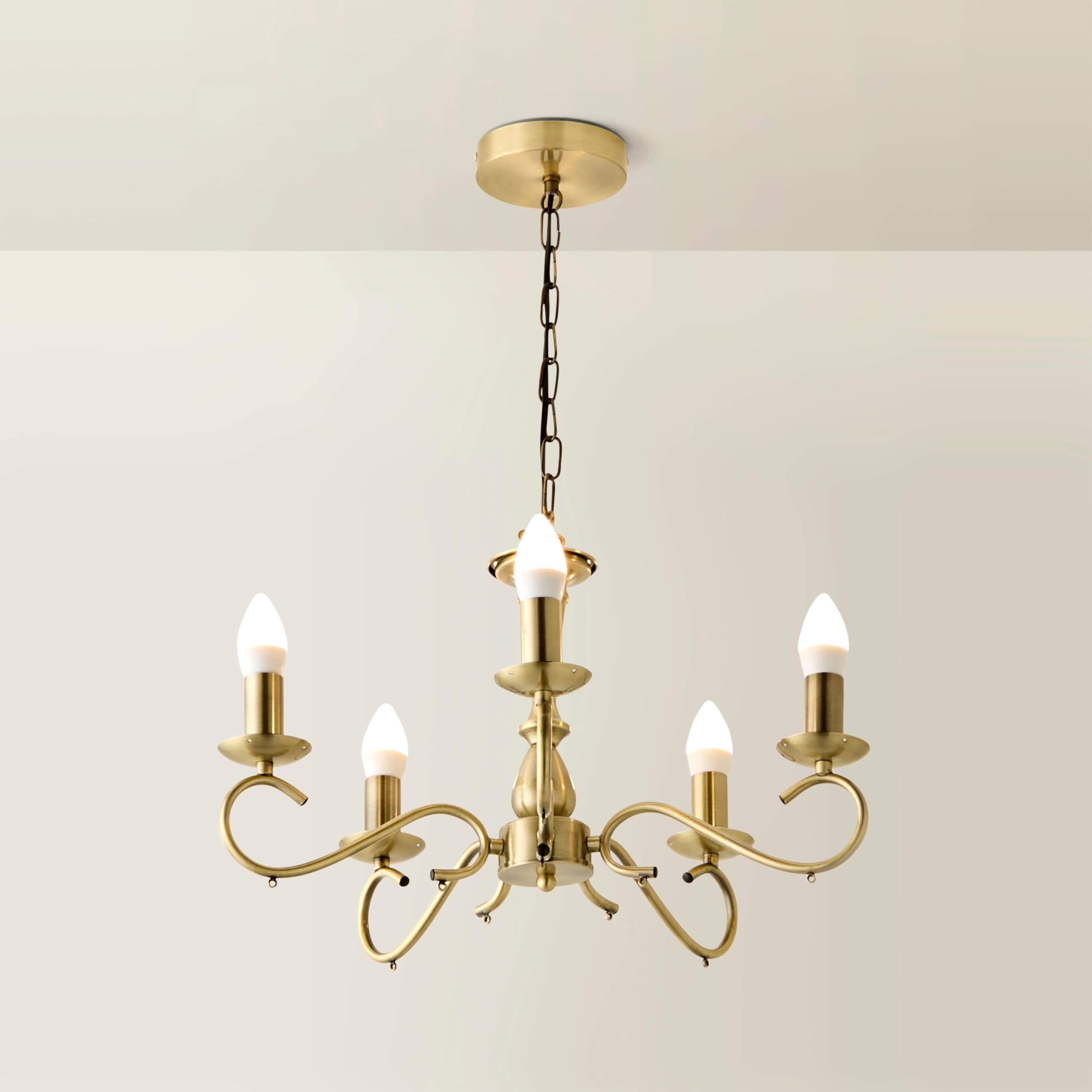 ValueLights Argyll 5 Way Brass Ceiling Light Chandelier in Metallic Gold