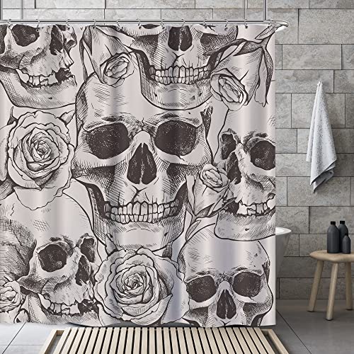 Laifzere Skull Gothic Skeleton Shower Curtain Goth Black Floral Shower Curtain For Bathroom Set Flower Rose Men Halloween Fabric Waterproof Shower Curtain For Bathtub Decor Decoration 72X72 Inch #TOP18