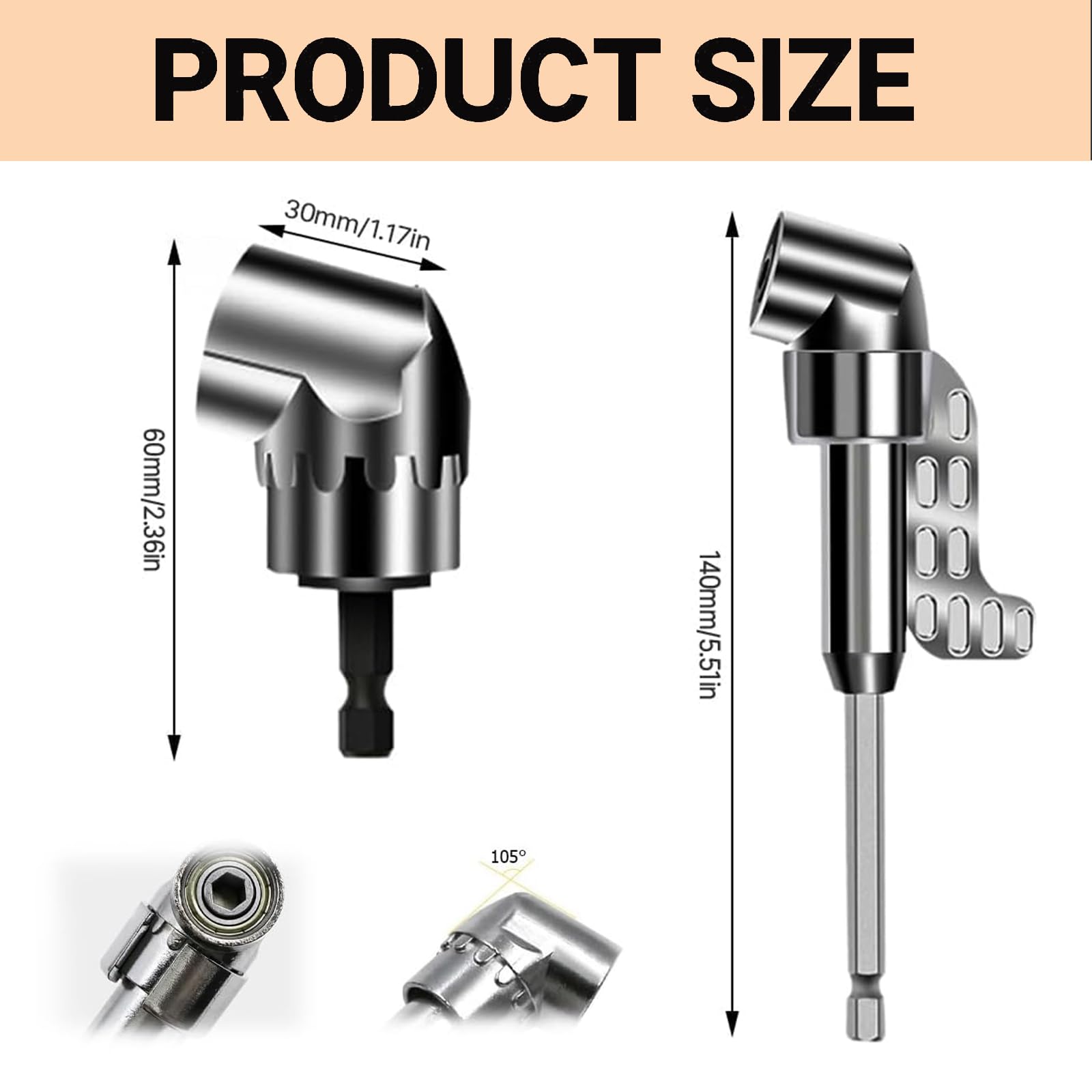 Renvoi d'Angle Visseuse Kit Adaptateur de visseuse d'angle à 105° avec embout multifonction pour vis Tige hexagonale 1/4 engrenage angulaire adapté aux travailleurs de garage (Courte Renvoi d'Angle Visseuse Kit Adaptateur de visseuse d'angle à 105° avec embout multifonction pour vis Tige hexagonale 1/4 engrenage angulaire adapté aux travailleurs de garage (Courte