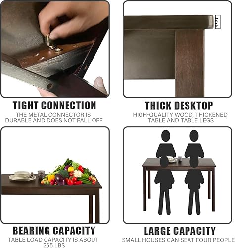 Miniatura 5 de Mesa de comedor para 4 personas, mesa de cocina con patas de madera, mesa de comedor para apartamento, sala de estar, comedor, oficina, cocina