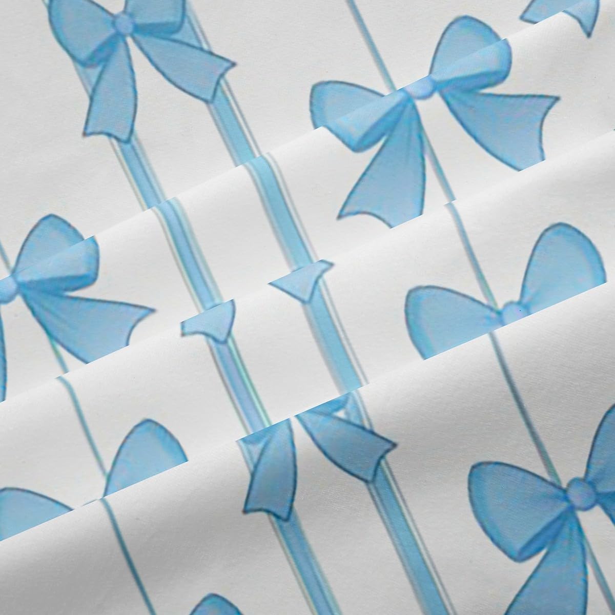 Manfei Blue Bowknot Curtains Cute Bow Stripe Print Window Drapes, Kawaii Bows Girly Window Treatments, Kids Girl Princess Room Decor, Grommet Top 2 Panel Set Bedroom Curtains, 38Wx45L inch