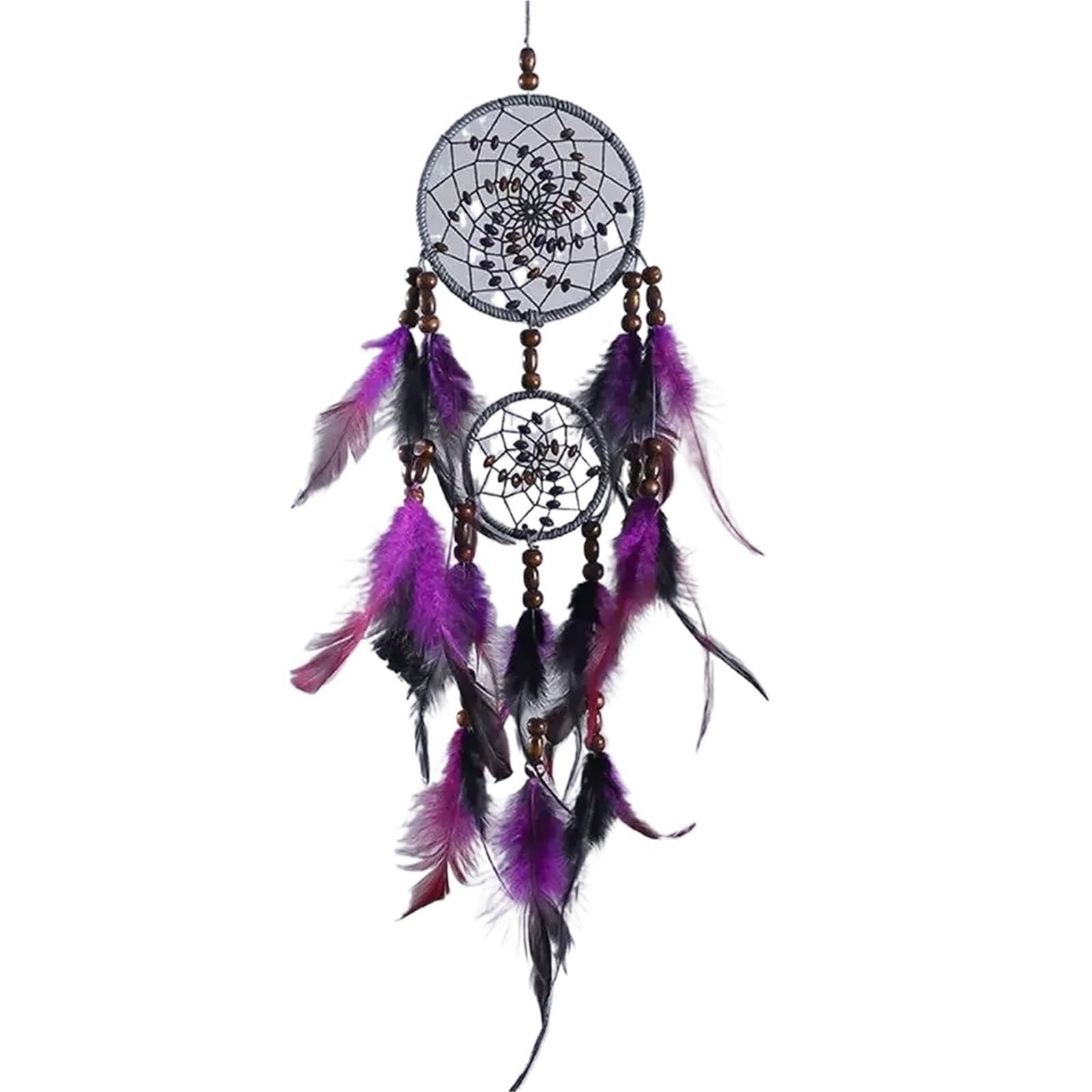 3 uds Cinco Anillos atrapasueños de Plumas Arte decoración del hogar for Colgar en la Pared Hecho a Mano Puro para Expositor(Purple)