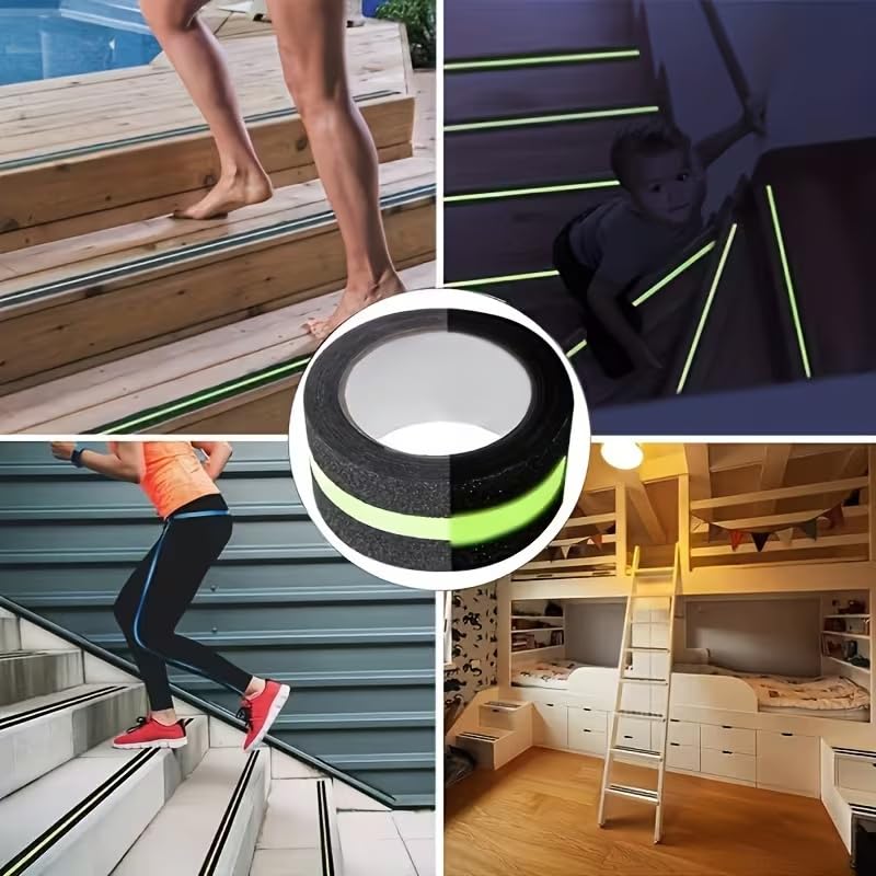 Glow in The Dark Anti Slip Tape, Super Strong Adhesive, Weatherproof Non Slip Strips for Stairs, Ramps, Decks, Green