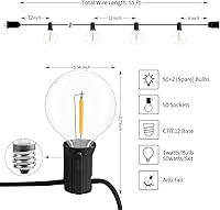 Vista 6 de Brightown Led String Lights Outdoor 55Ft G40 Patio Lights with 52 Led Shatterproof Bulbs(2 Spare), Waterproof Led Globe Hanging Lights for Backyard