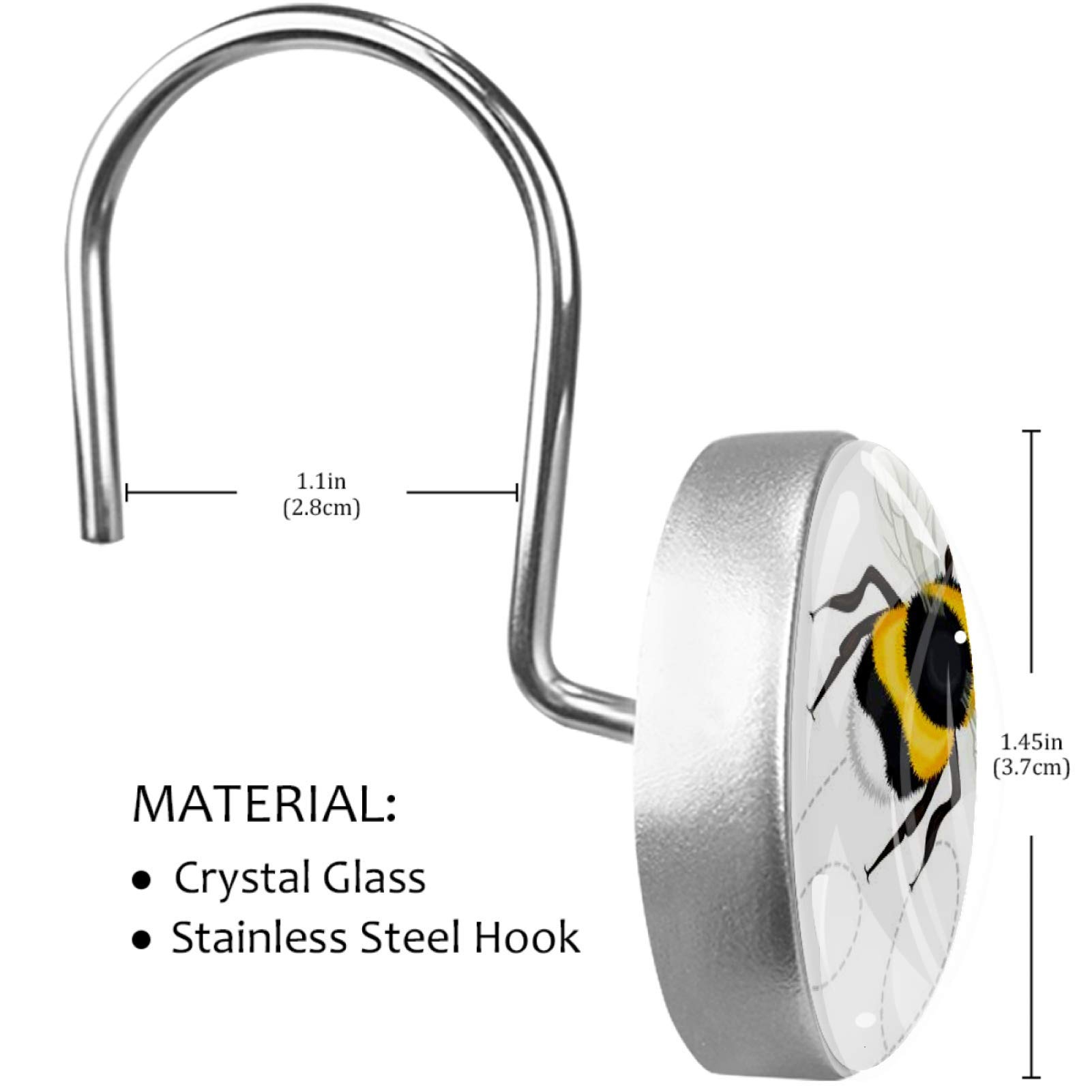 Lot de 12 anneaux décoratifs pour rideau de douche en verre avec tête d'abeille