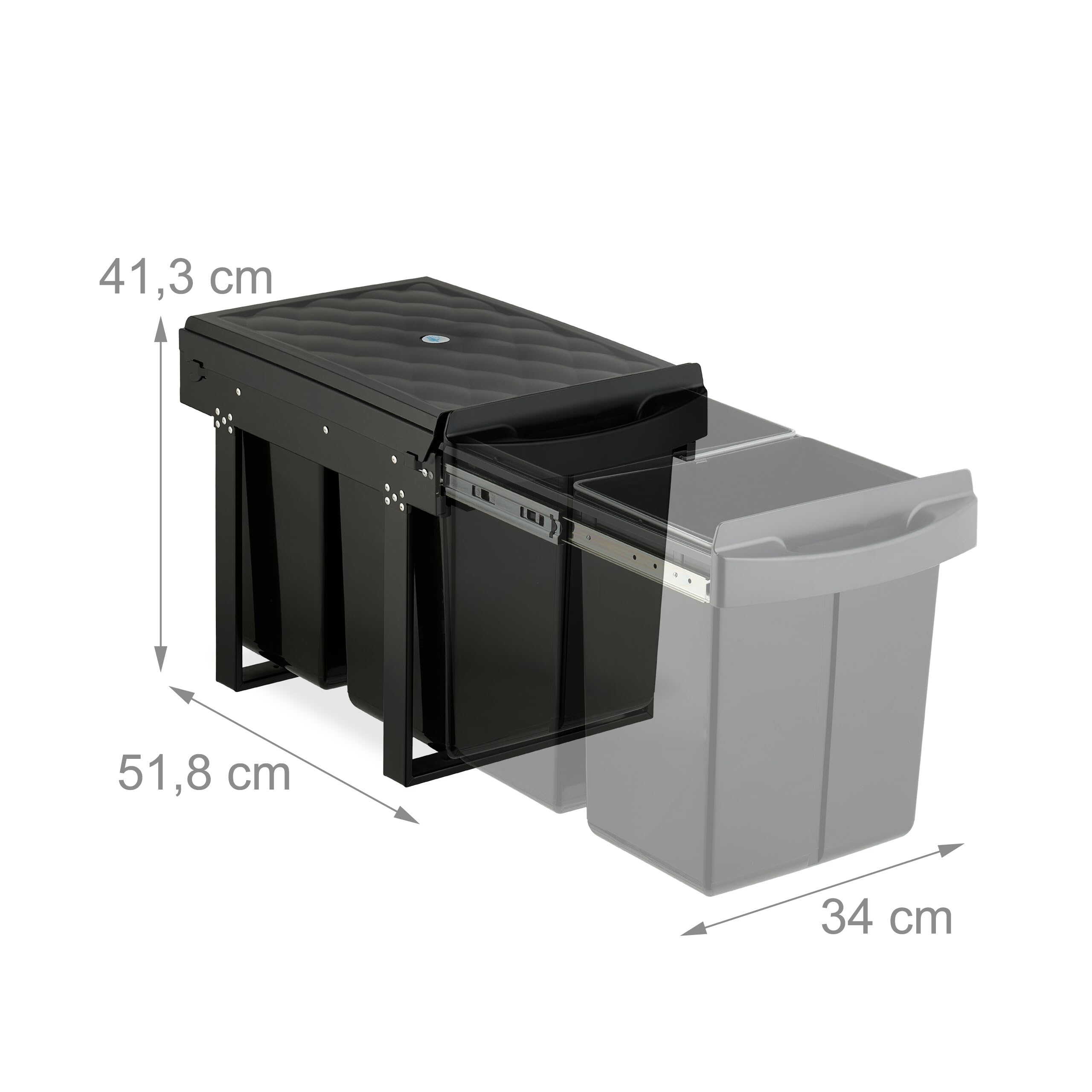 Relaxdays Pattumiera Estraibile Sottolavello, Cestino Raccolta Differenziata 2 Scomparti da 20 L, 41,3x34x51,8 cm, Nero