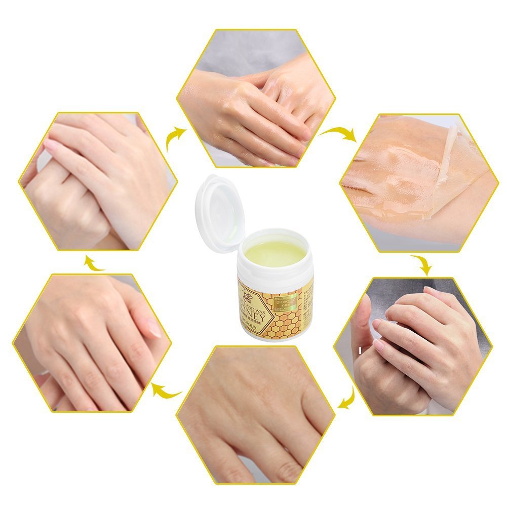 Mascarilla de cera para manos, 170 g, Mascarilla de mano de miel y leche efecto exfoliante e hidratante cuidado de las manos con cera para manos de miel de leche, mascarilla nutritiva para manos