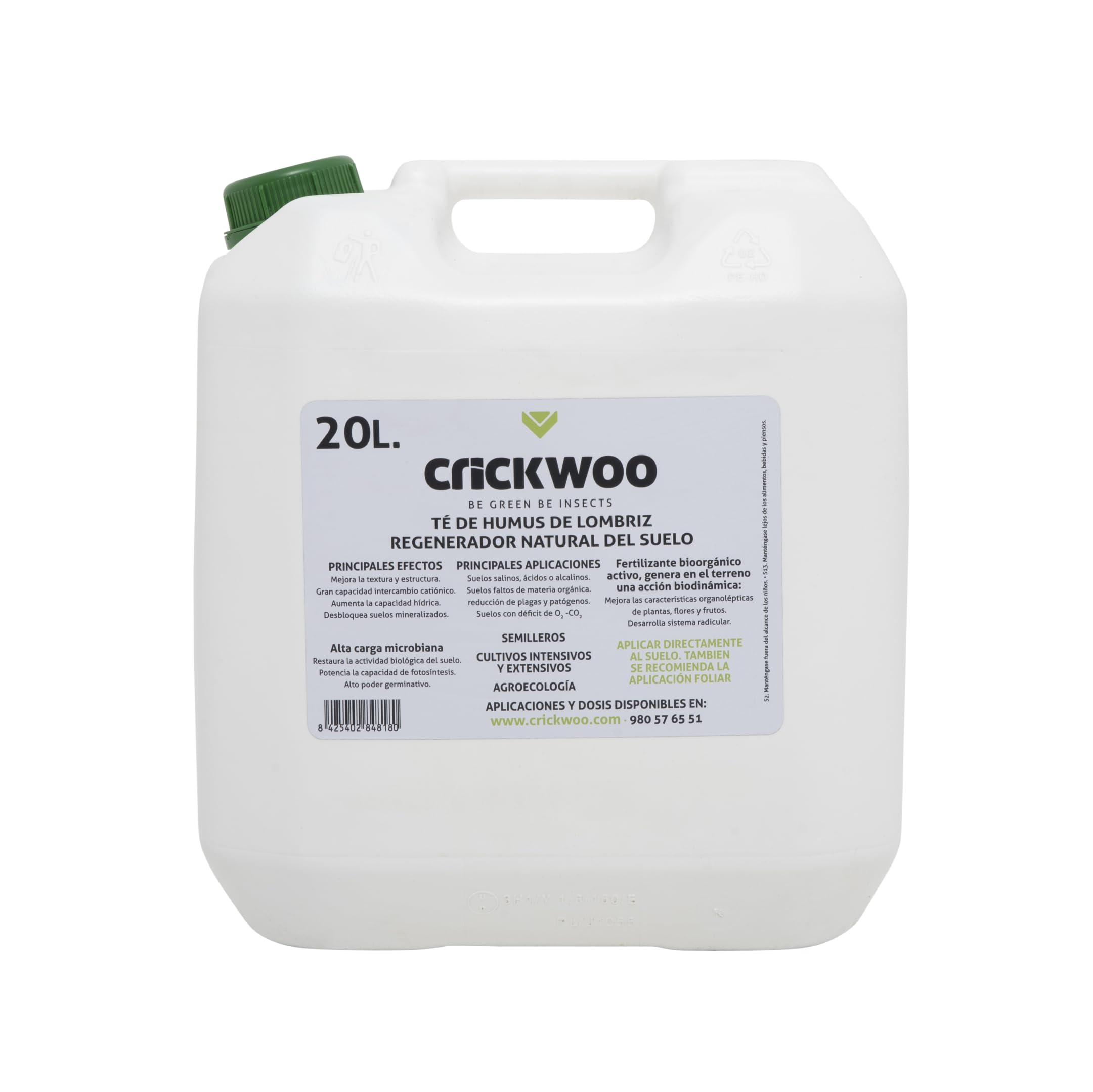 Crickwoo - Humus de Lombriz Líquido - 20L, Fertilizante Foliar, Abono Orgánico, Acelerador de Crecimiento y Floración para Plantas, Césped y Todo Tipo de Cultivos