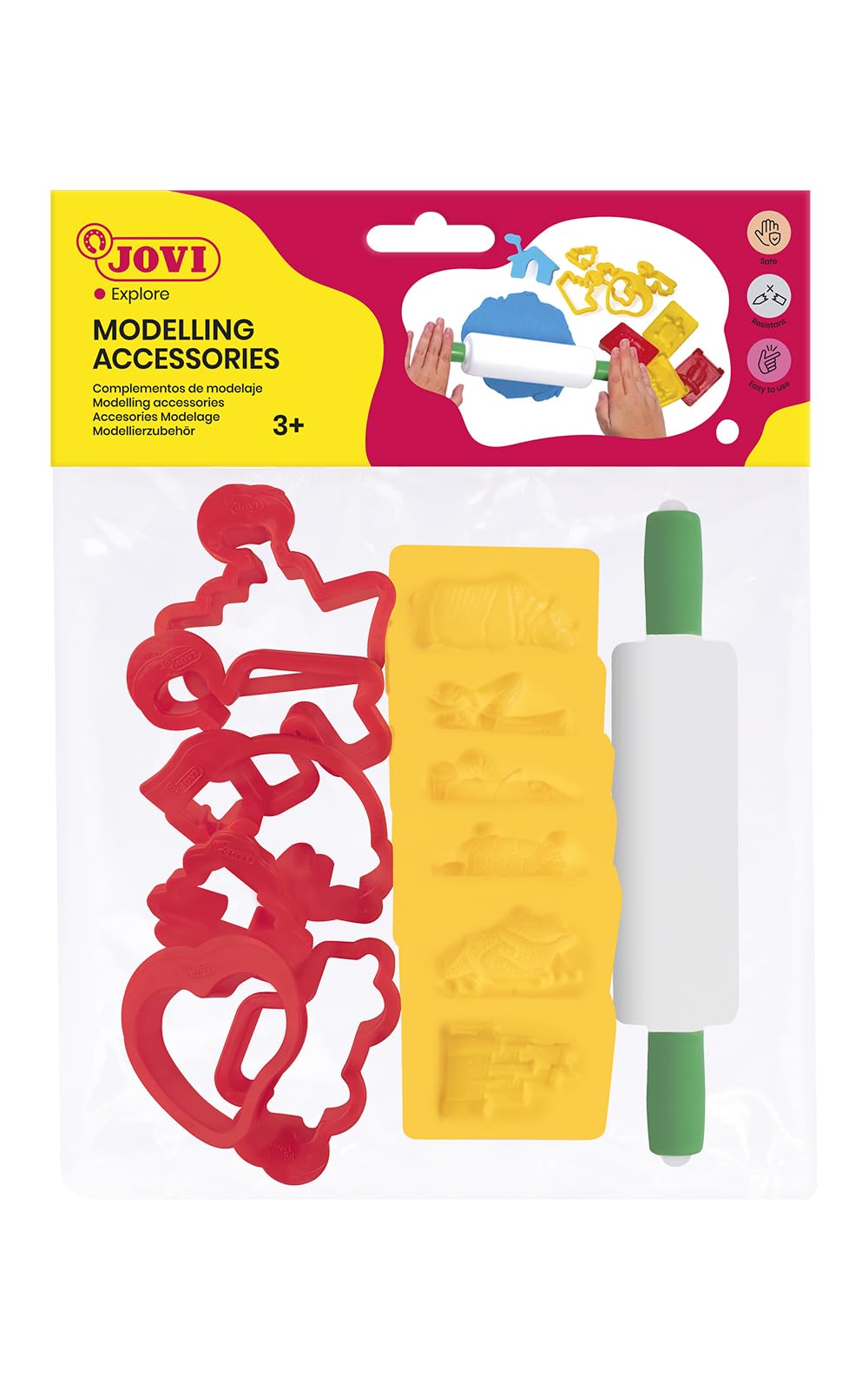 Juego jovi rodillo para plastilina + 12 moldes formas surtidas