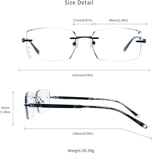 Miniatura 8 de LifeArt Gafas de lectura con bloqueo de luz azul, antirayos azules, reducen la fatiga ocular, marco sin montura con diamante elegante para