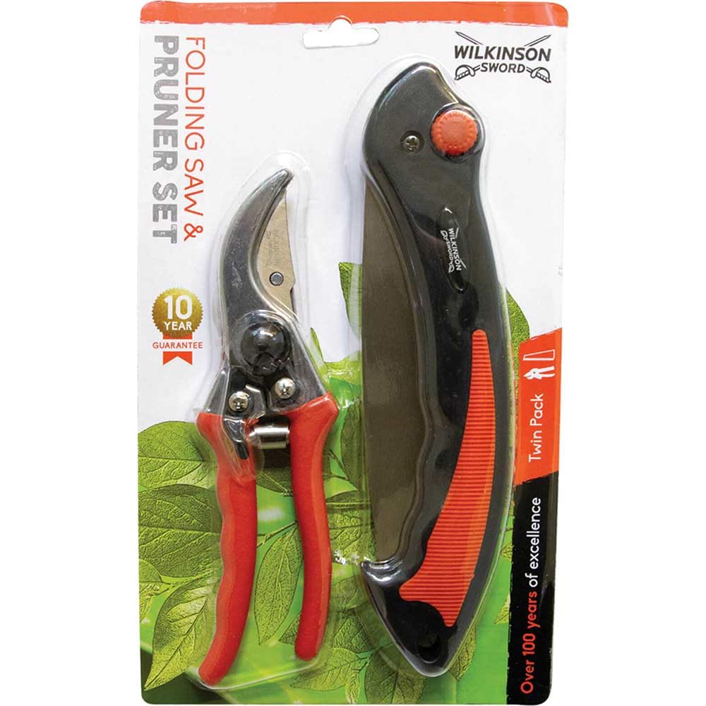 Wilkinson Sword Folding Saw and Pruner - Carbon Steel Blade - Cuts up to 40mm Thick Branches - Red