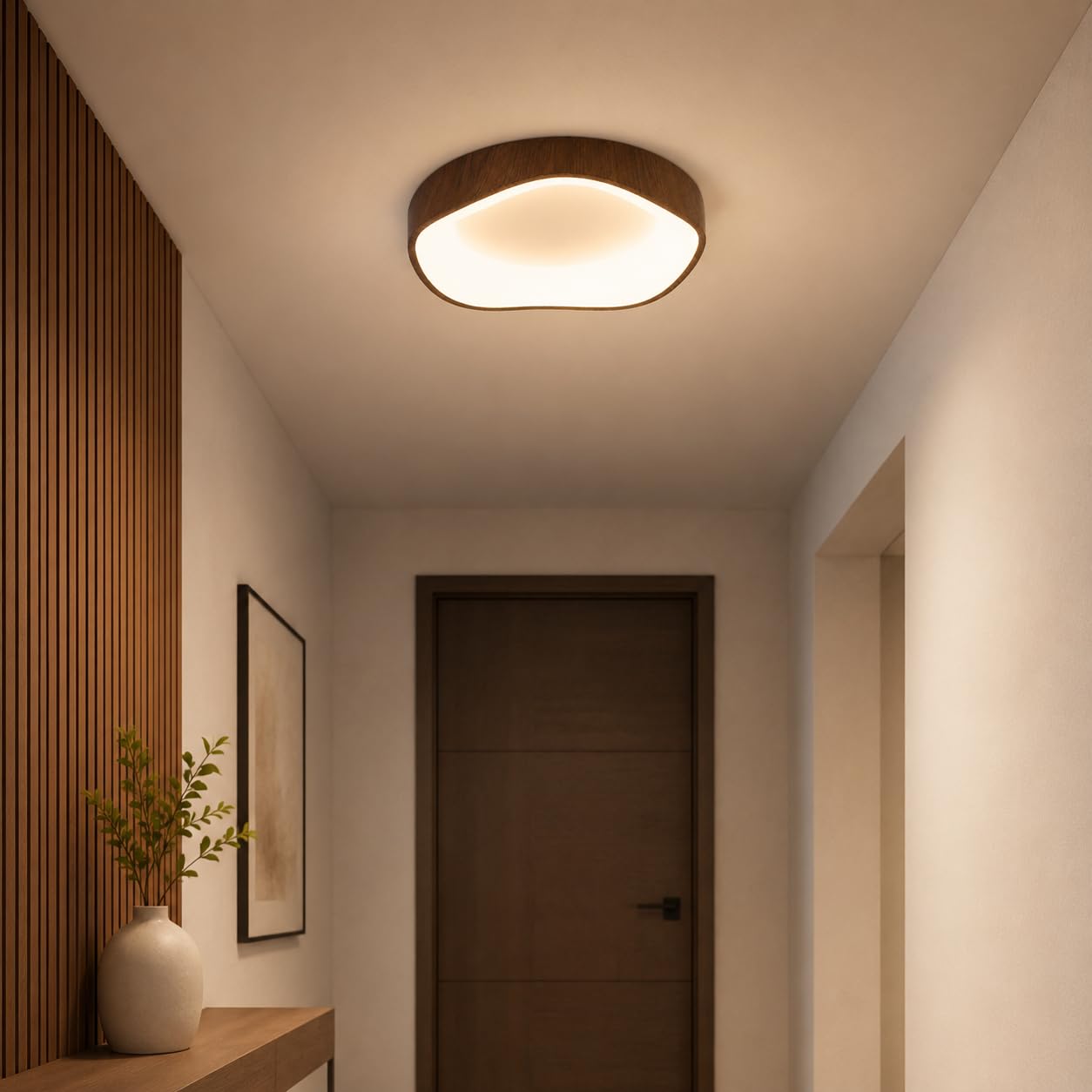 Alpinaluz Plafón LED de Techo Ondulado 36W CCT 40 cm Efecto Nogal | Tres tonos seleccionables, difusor acrílico opal y perfil irregular para salón, dormitorio, comedor, pasillo y oficina