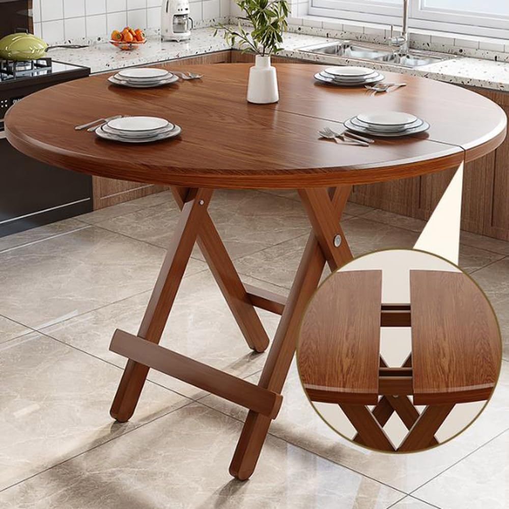 Mesa de comedor portátil plegable redonda de 40 pulgadas para 2 a 4 personas, mesa de cocina extensible de madera de hoja caída, mesa de comedor compacta para apartamento, sala de estar (marrón, 80 cm