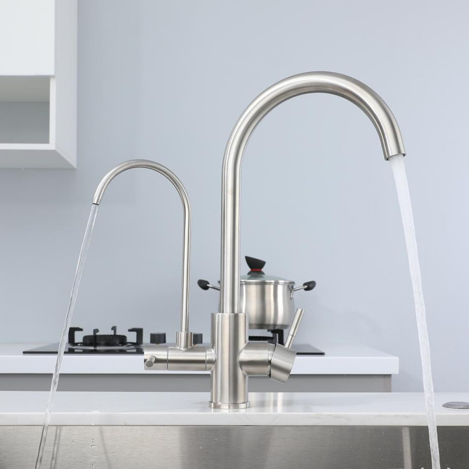 XJTNLB Rubinetto Cucina 3 Vie Osmosi Spazzolata con Doppia Leva Rubinetto per Depuratore Acqua Sus 304