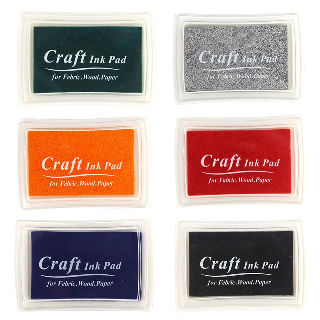 JZTang 6 Pcs Craft Ink Pad, Washable Ink Pads Multicolor Ink Pads for Rubber Stamps, Paper, Scrapbooking, Wood Fabric, 6 Unique Darken Colors