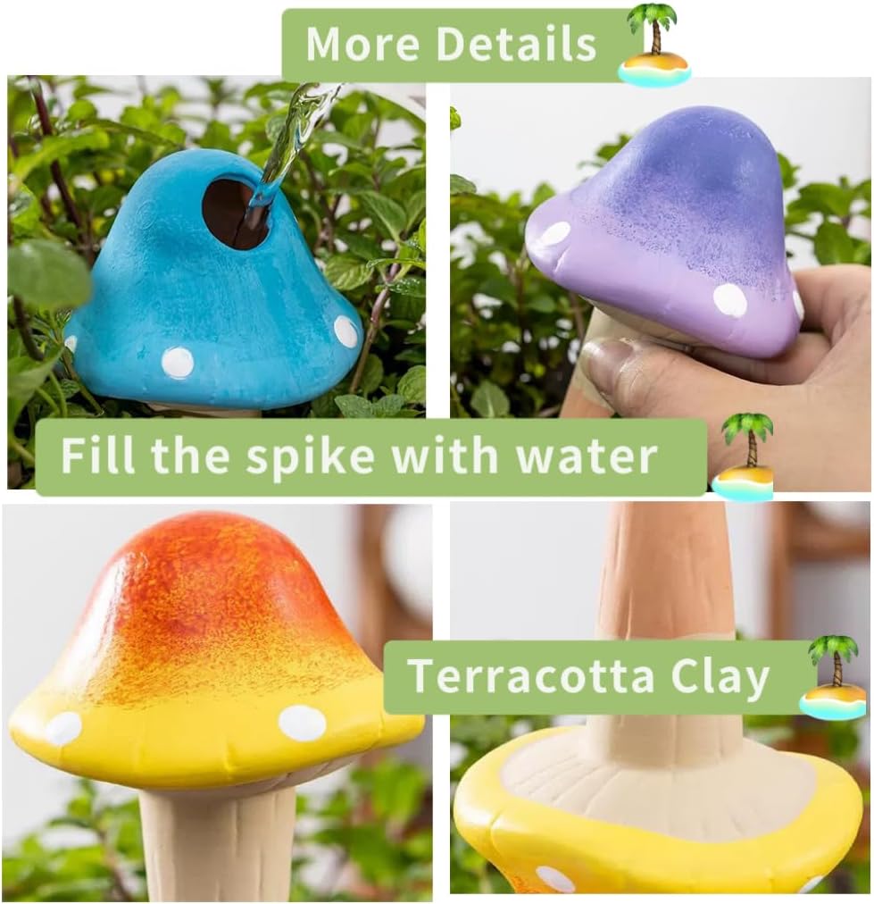 4 Pack Terracotta Watering Spikes, Vacation Self-Watering Planters Insert, Slow Release Watering Devices for Vacation Plant Watering,Mushroom Shape image 4