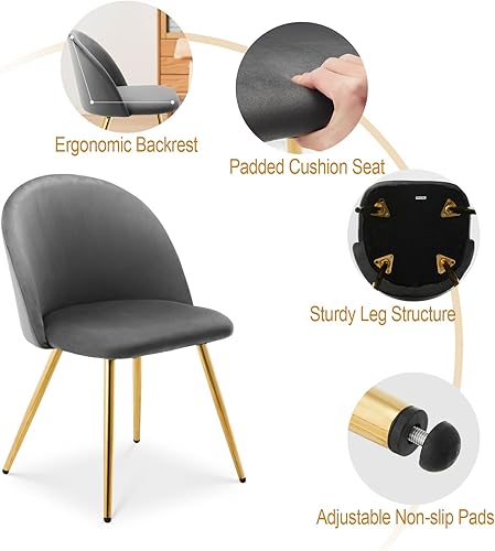 Miniatura 6 de TUKAILAI Juego de 2 sillas de comedor de terciopelo, silla de acento moderno, silla lateral de sala de estar, asiento tapizado y respaldo con patas