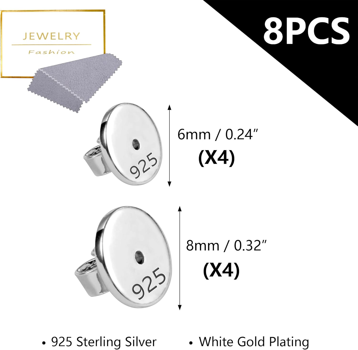 925 Sterling Silver Earring Backs for Studs Hypoallergenic Earring Backs for Droopy Ears Back for Heavy Earing Replacements(4 Pairs) - Image 2