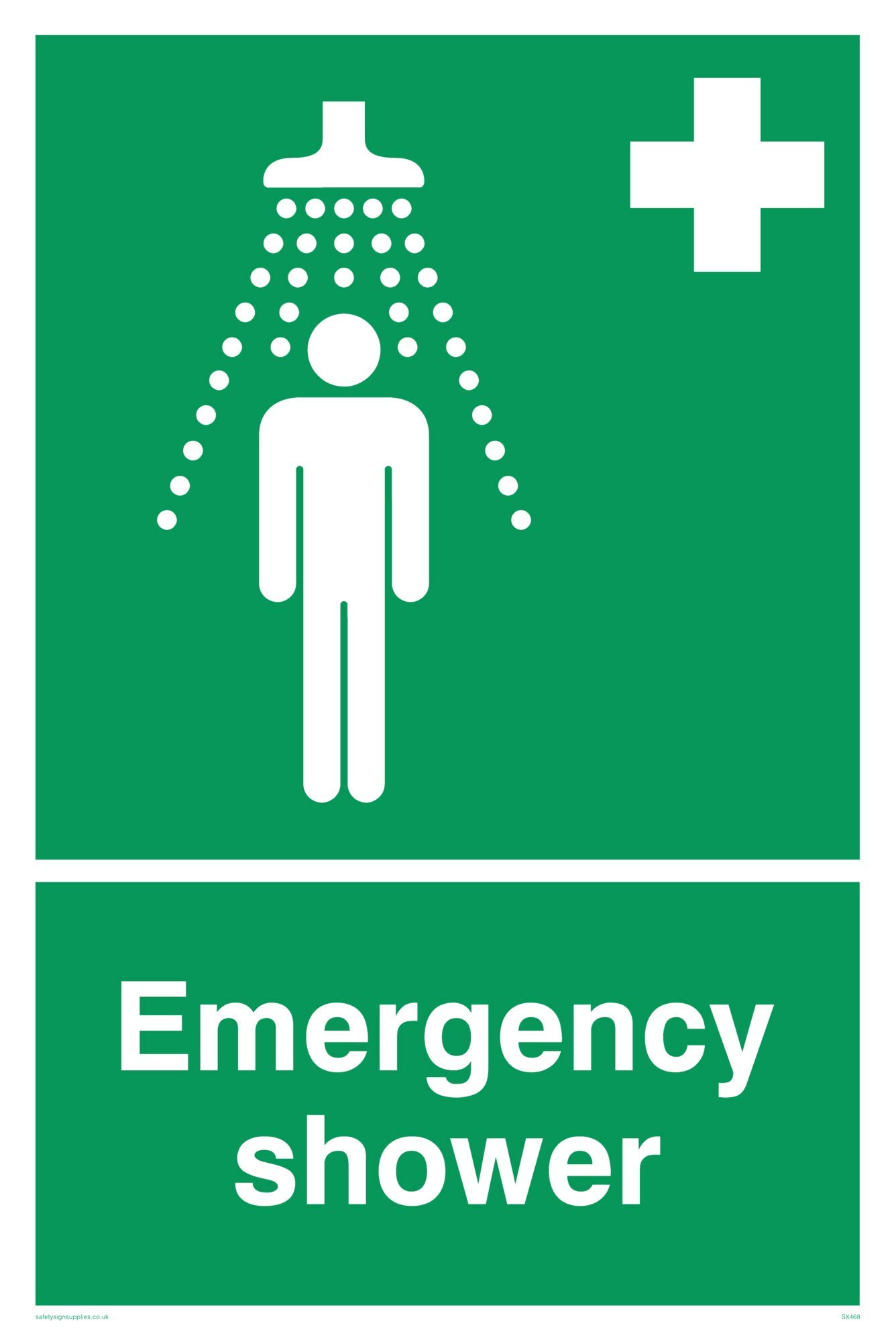 Viking Signs SX468-A4P-1M "Emergency Shower" Sign, 1 mm Semi-Rigid Plastic, 300 mm H x 200 mm W