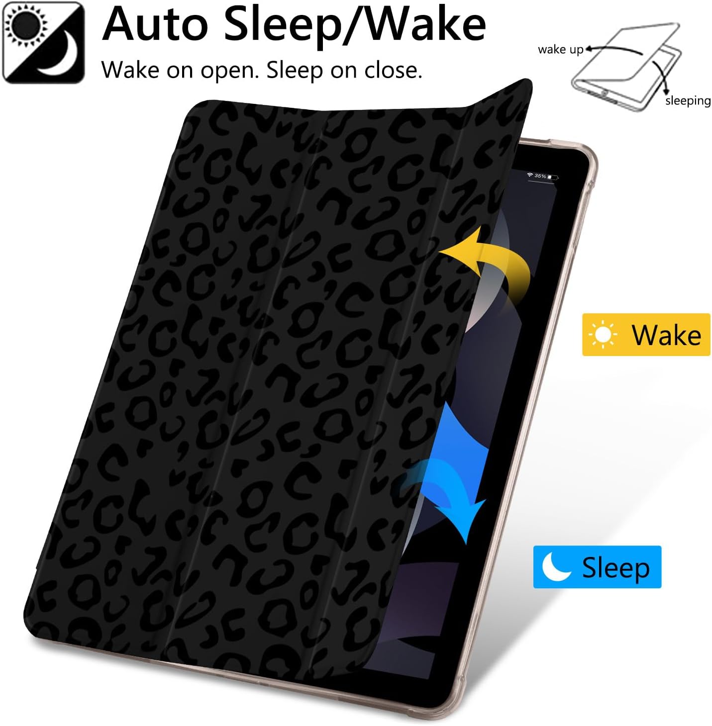 Leopard Print Case for iPad Air 11" M4/M3/M2 (2026/2025/2024),iPad Air 5th/4th Gen 10.9",Girly Protective Case,Pencil Holder & Clear Transparent Back & Trifold Black Cover