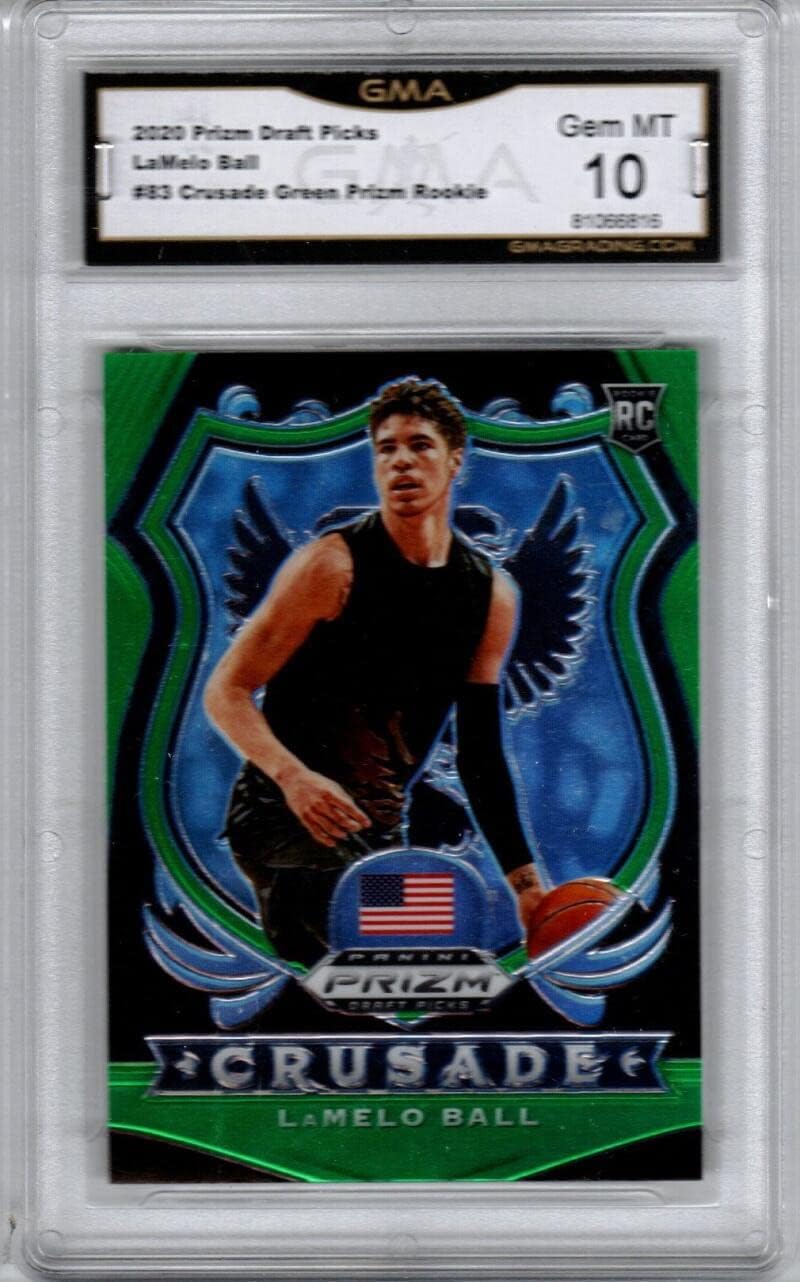 2020-21 Panini Prizm Draft Picks Green Prizm #83 LaMelo Ball RC Rookie NBA Basketball Trading Card Graded GMA 10 (GEM MINT) Charlotte Hornets