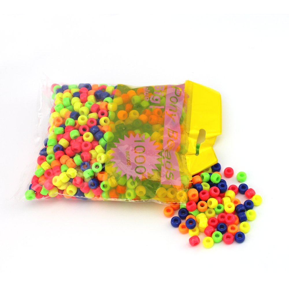 One Pack of Multi Neon Colour Pony Beads - 1000pcs