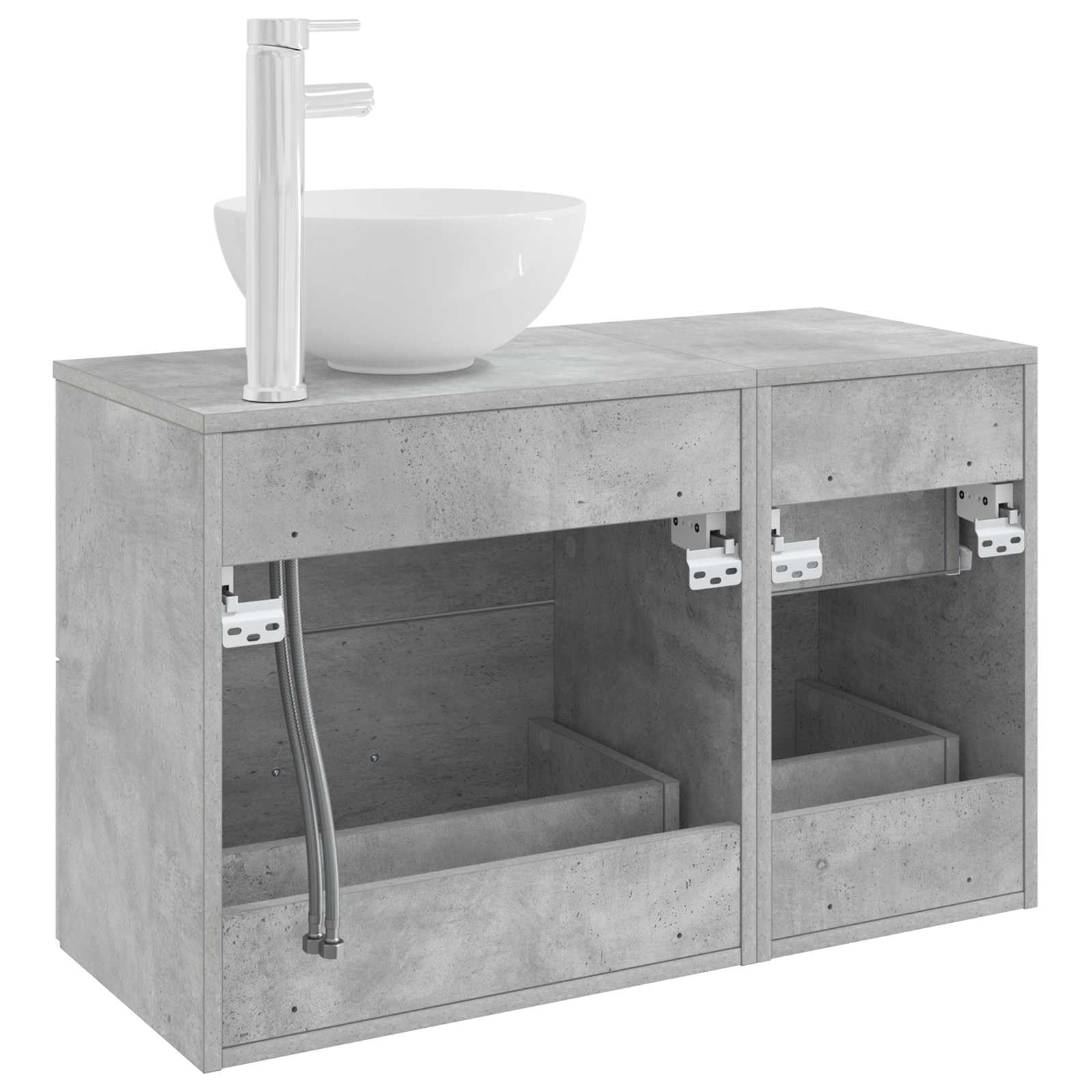 Hothingwell Zestaw mebli łazienkowych 2 szt. Szary Beton 49,5x35x80 cm | Solidne drewno inżynieryjne, przestronne przechowywanie, umywalka pozycjonowana, 2 wiertła w zestawie
