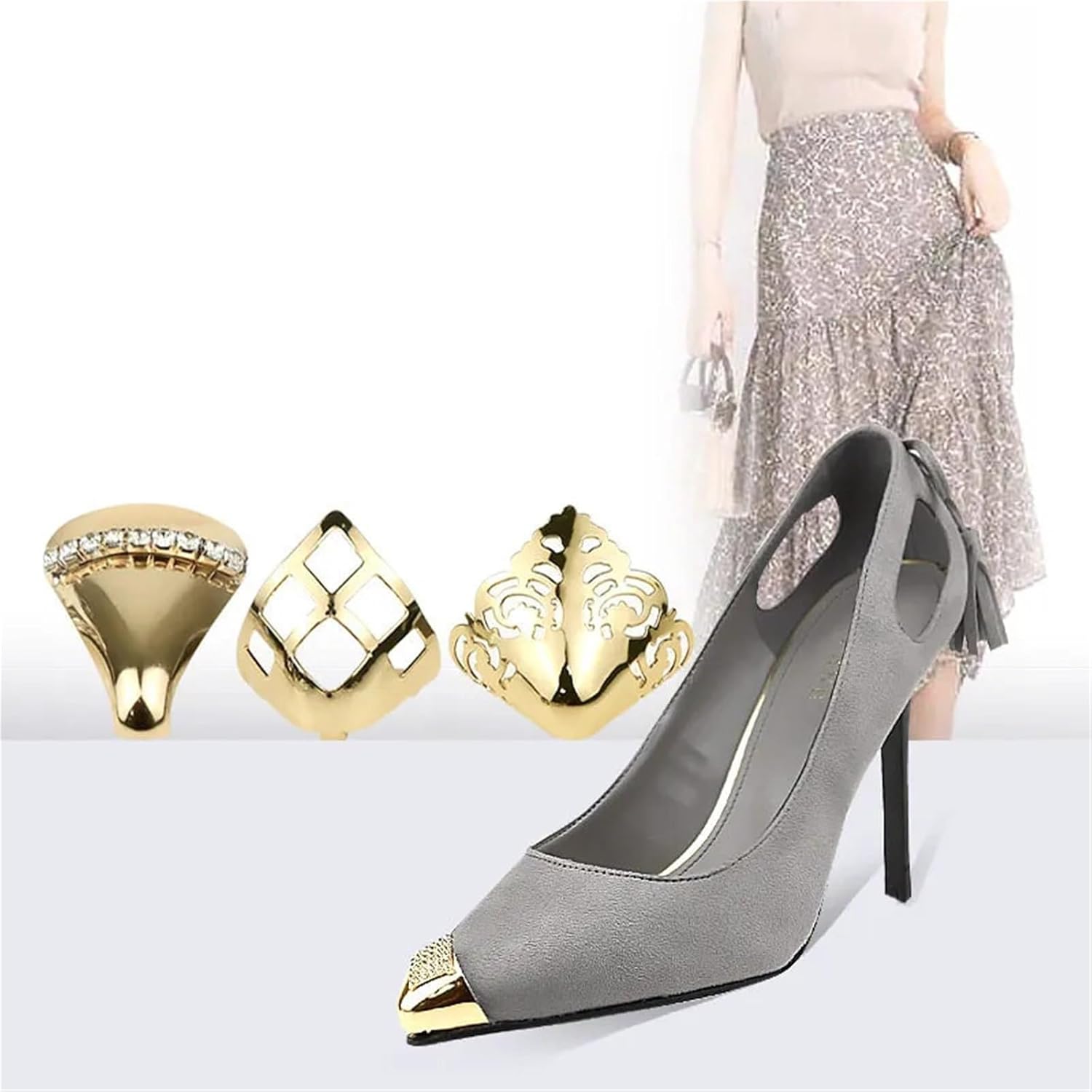 Metal Shoes Pointed Protector 10Pcs Women's High Heeled Shoe Toe Cap Protector Anti Kick Cover Tip Invisible Decoration for Leather Shoes Accessories(Color 1)