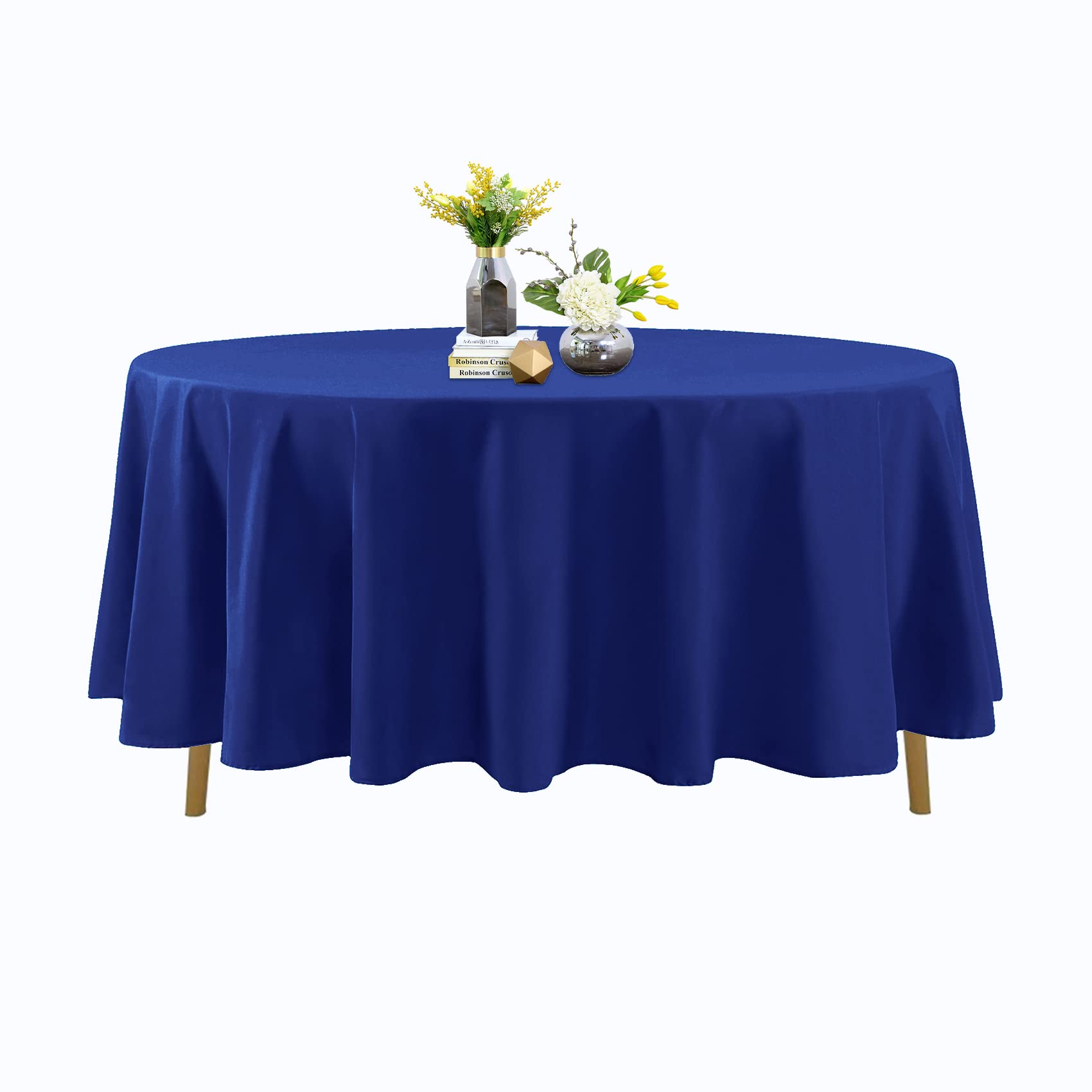 Round Tablecloth - 108 Inch Round Tablecloth - Stain and Wrinkle Resistant Washable Polyester Table Cloth, Decorative Fabric Table Cover for Dining Table, Buffet Parties and Wedding, Royal Blue